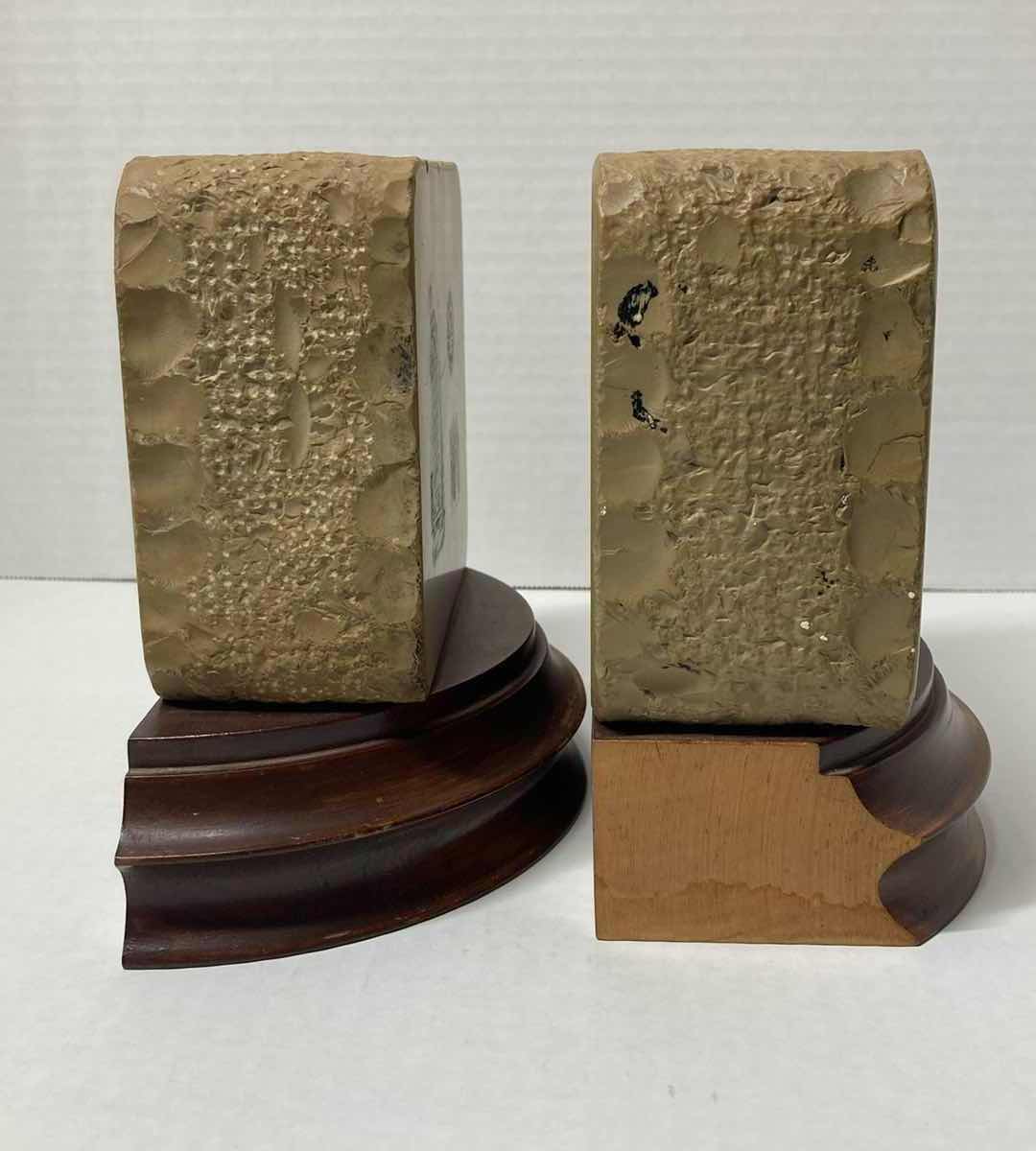 Photo 4 of HOTEL CLARENDON CLAY BLOCK WOOD BASE BOOKENDS (2) 7” X 4” H7”