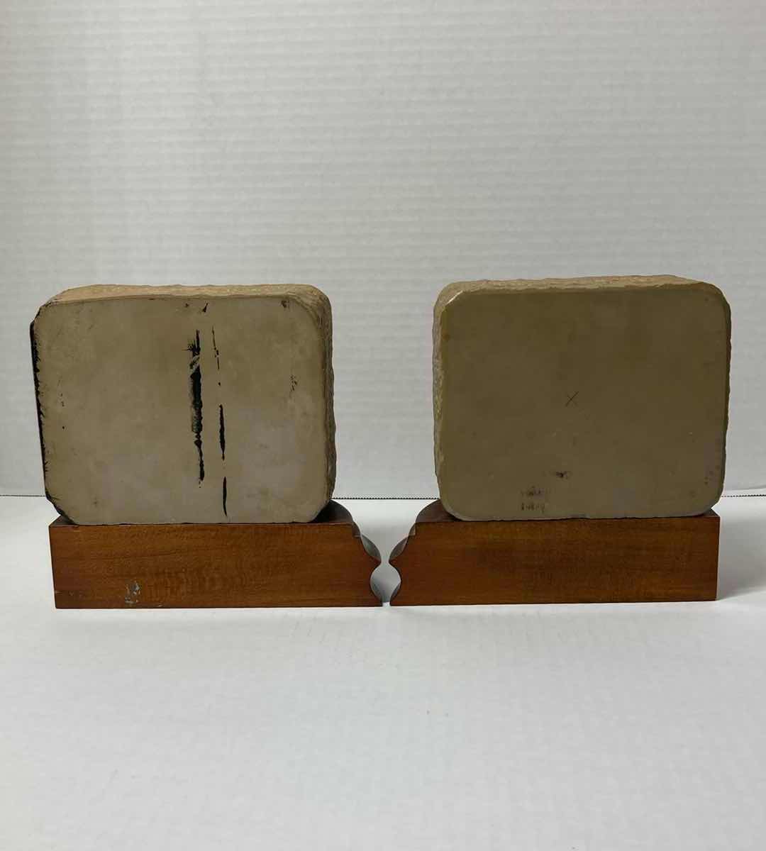 Photo 3 of HOTEL CLARENDON CLAY BLOCK WOOD BASE BOOKENDS (2) 7” X 4” H7”