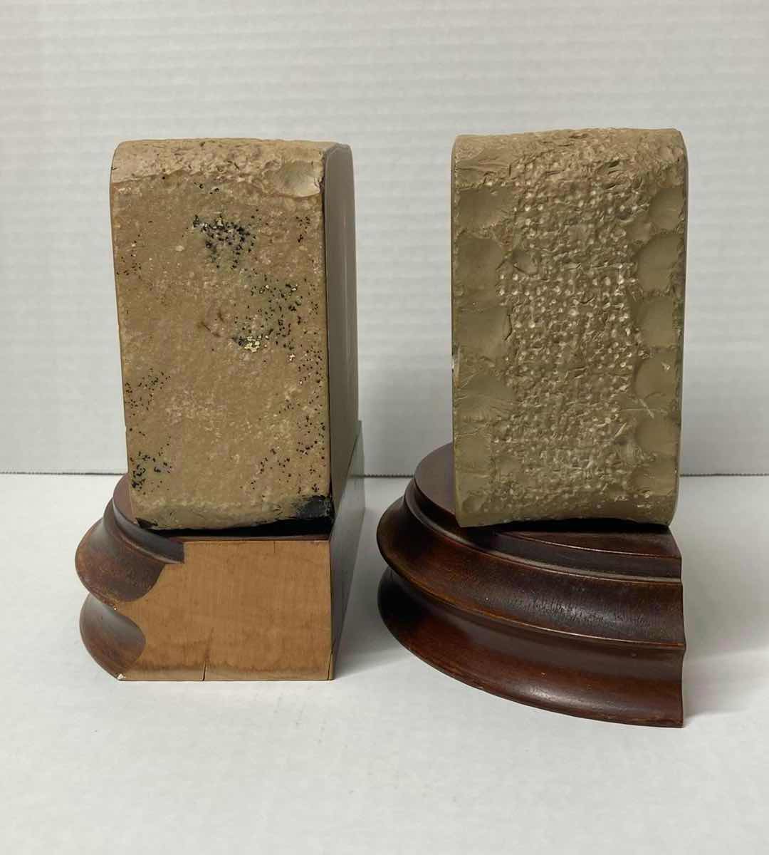 Photo 2 of HOTEL CLARENDON CLAY BLOCK WOOD BASE BOOKENDS (2) 7” X 4” H7”