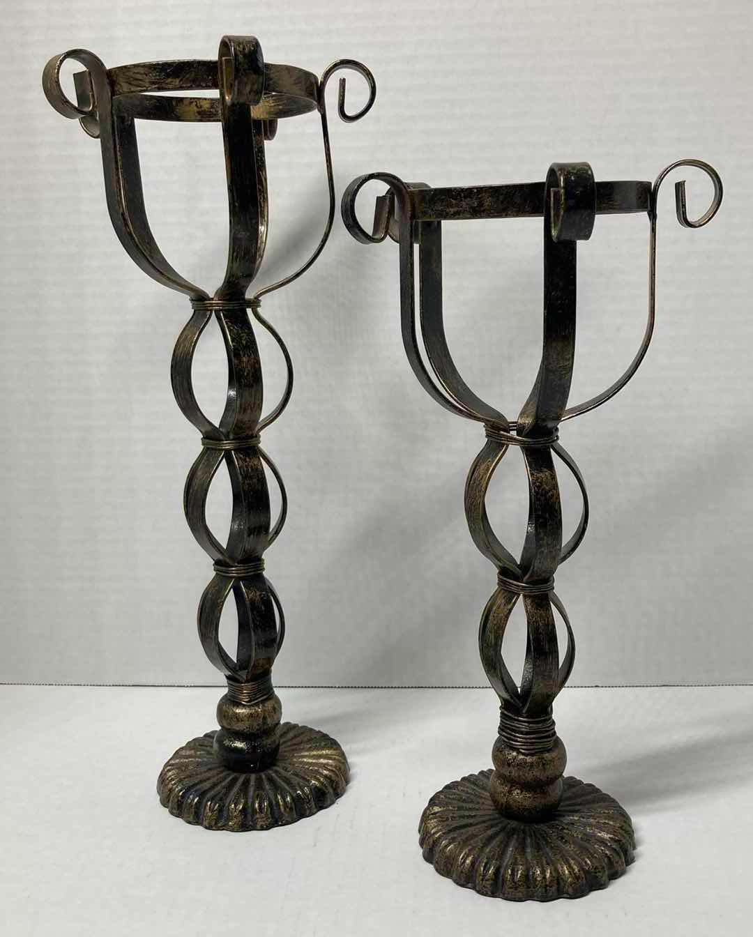 Photo 1 of MID-CENTRY BRONZE GOBLET CANDLE HOLDERS (SET OF 2) 6” X 14” & 6” X 12”