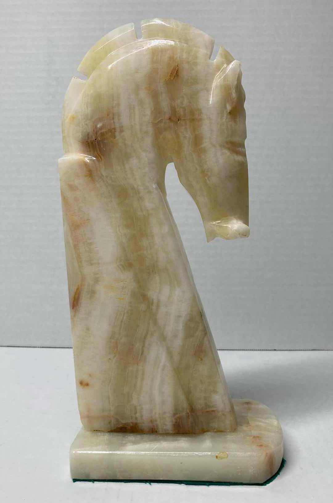 Photo 2 of HAND CARVED ONYX STONE HORSE HEAD BOOKEND H11.5”