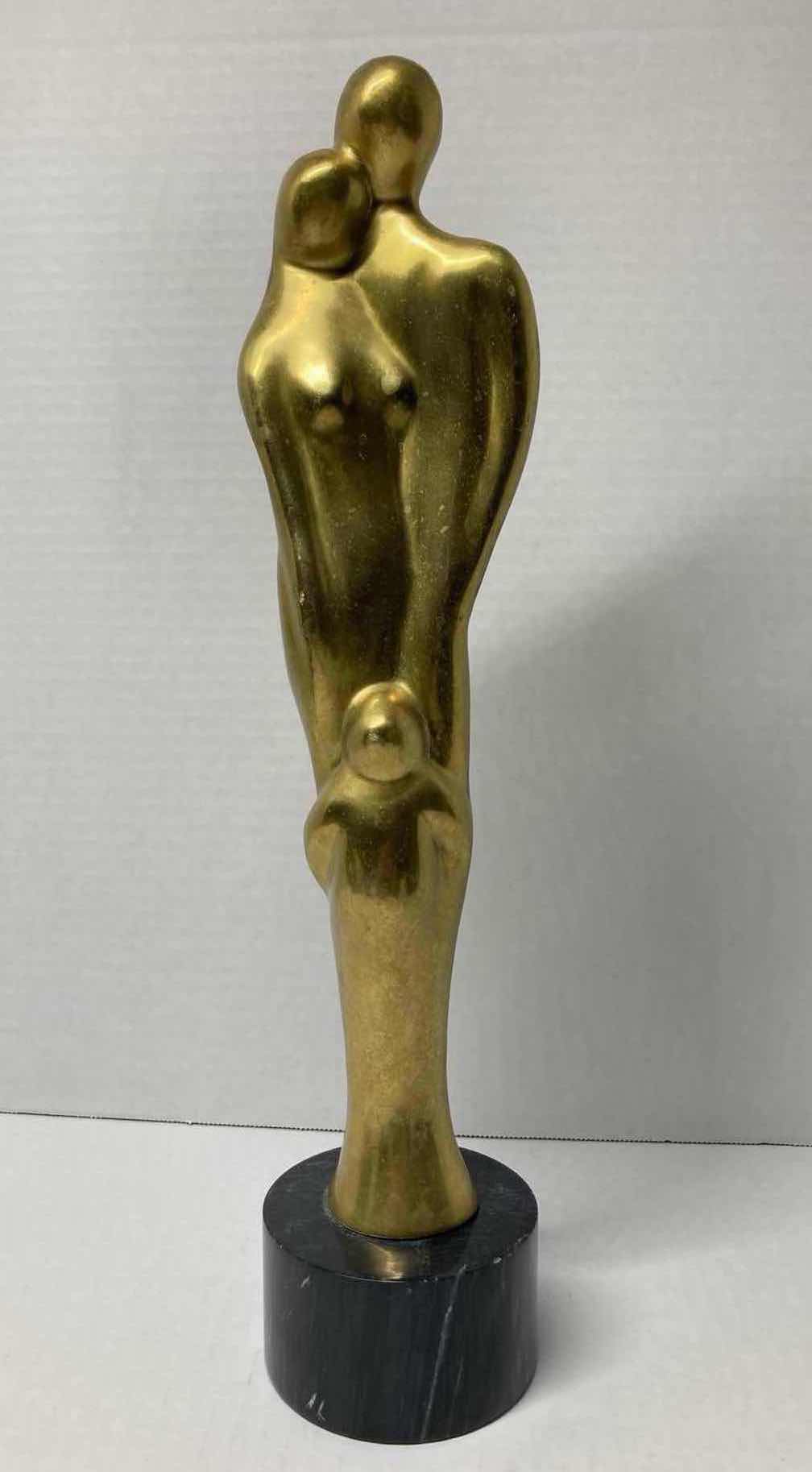 Photo 1 of MAN, WOMAN & CHILD BRASS STATUE W MARBLE BASE H16”