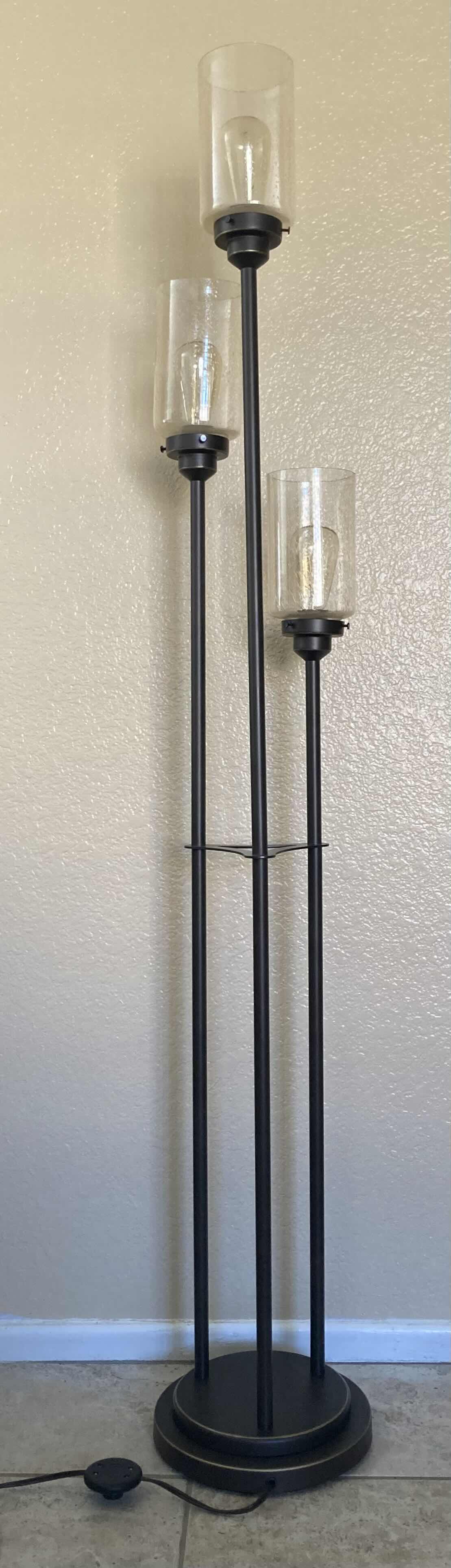 Photo 1 of FRANKLIN IRON WORKS LIBBY BRONZE METAL INDUSTRIAL TREE FLOOR LAMP W SEEDED GLASS SHADES