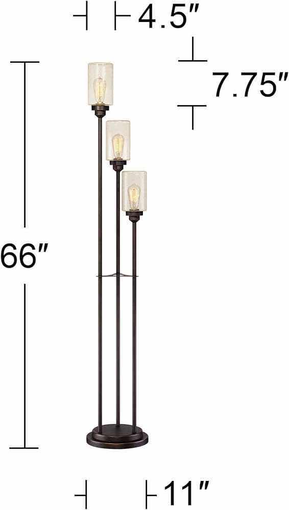 Photo 4 of FRANKLIN IRON WORKS LIBBY BRONZE METAL INDUSTRIAL TREE FLOOR LAMP W SEEDED GLASS SHADES