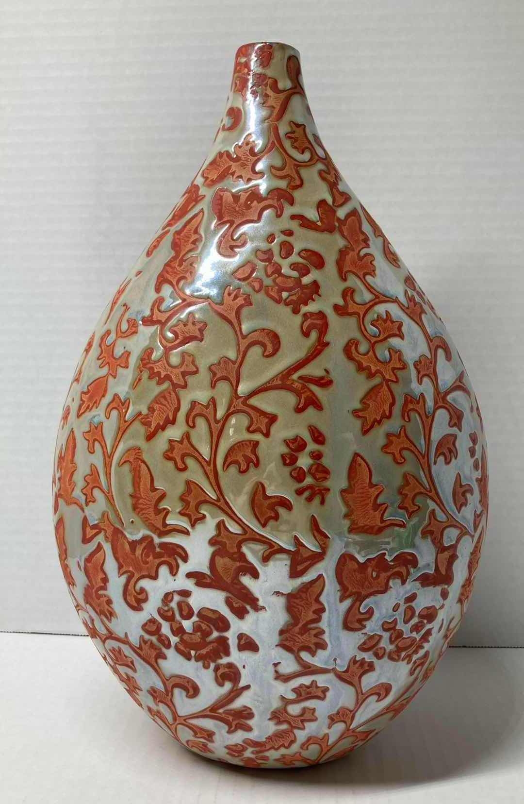 Photo 1 of ORNATE DESIGN ORANGE HAND PAINTED PORCELAIN VASE H14.5”