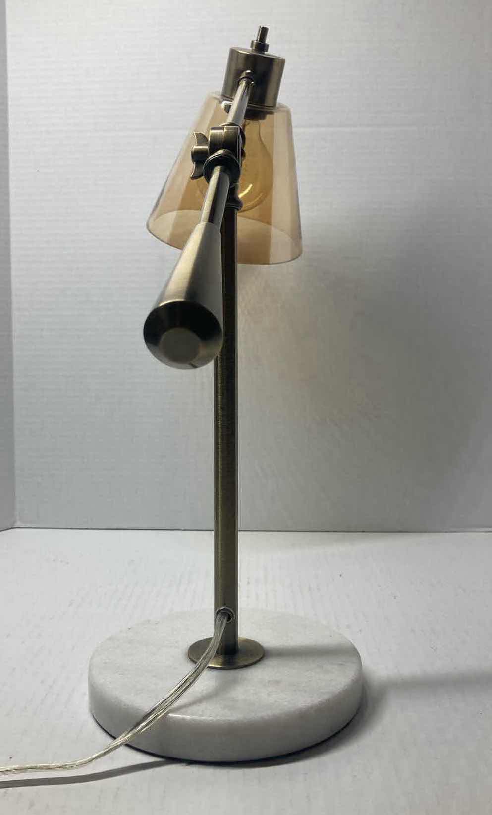 Photo 4 of ADESSO SIENNA ANTIQUE BRASS FINISH DESK LAMP W AMBER GLASS SHADE & MARBLE BASE 22” X 7” H21”