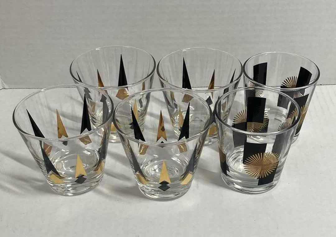 Photo 1 of ANCHOR HOCKING ATOMIC BLACK & GOLD COCKTAIL GLASSES (SET OF 6) H3.5”