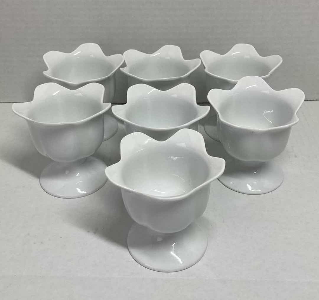 Photo 1 of XCELL WHITE PORCELAIN LOTUS FLOWER DESSERT/FRUIT PETAL CUPS (SET OF 7) H4”