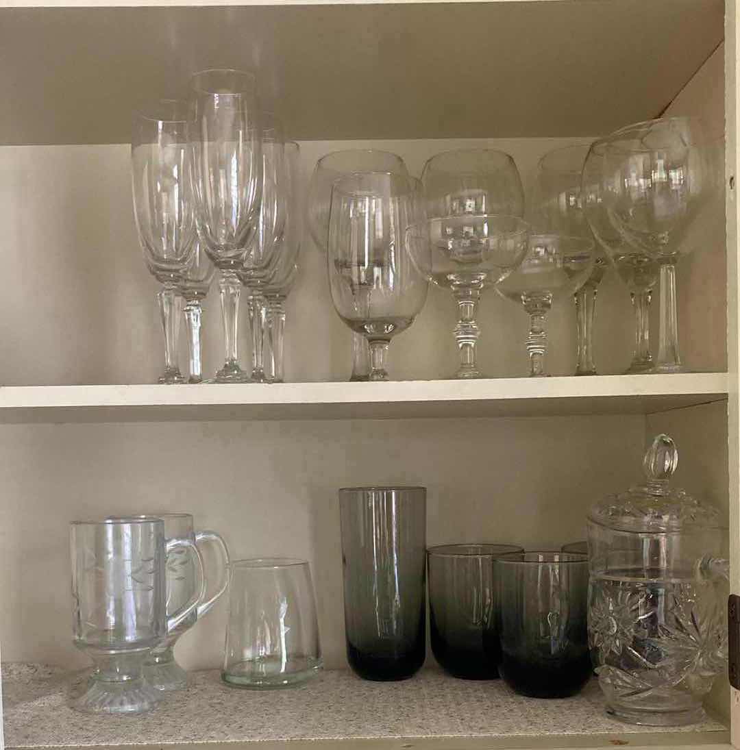 Photo 1 of CONTENTS OF CABINET-CLEAR GLASS COCKTAIL & WINE GLASSWARE