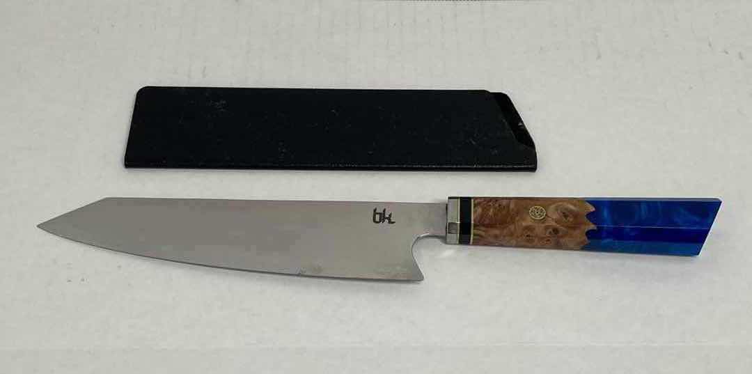 Photo 1 of SEIDO KNIVES DAMASCUS STEEL JAPANESE CHEF KNIFE W SAPPHIRE BLUE HANDLE