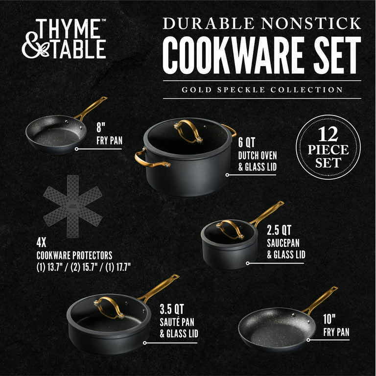 Photo 8 of THYME & TABLE BLACK & GOLD NON-STICK POTS & PANS SIGNATURE COOKWARE 12PC SET