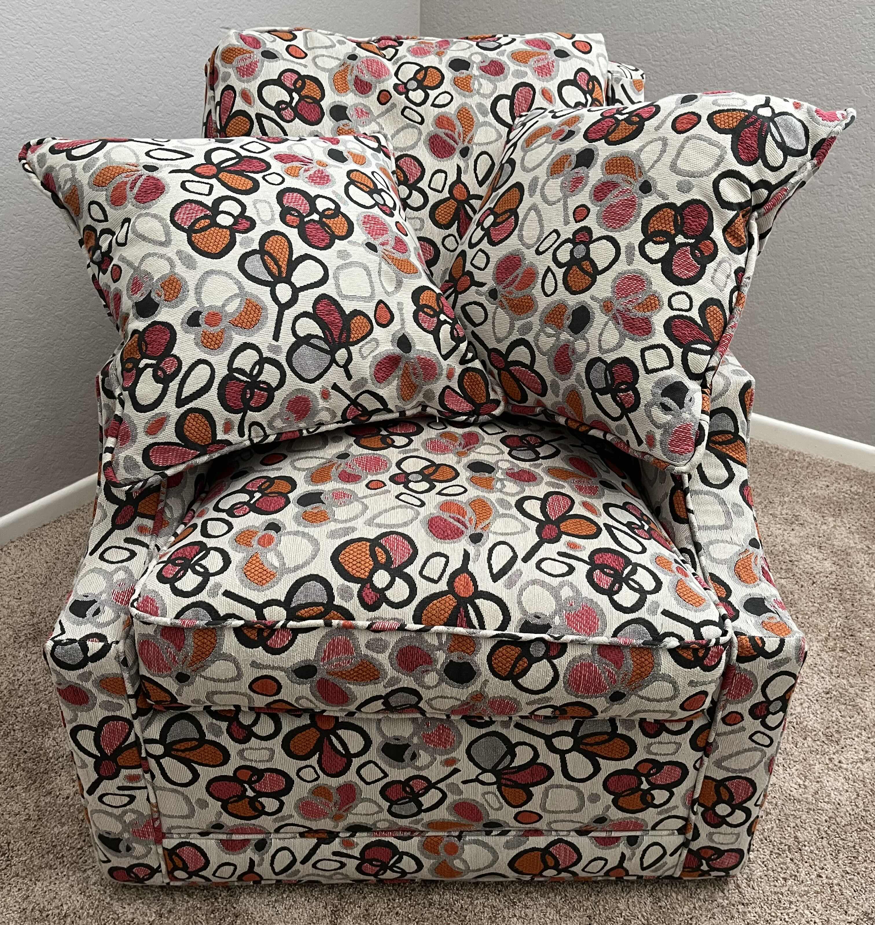 Photo 1 of NORWALK FURNITURE POP ART FLORAL SWIVEL LOUNGE CHAIR W THROW PILLOWS 31” X 41” H34”