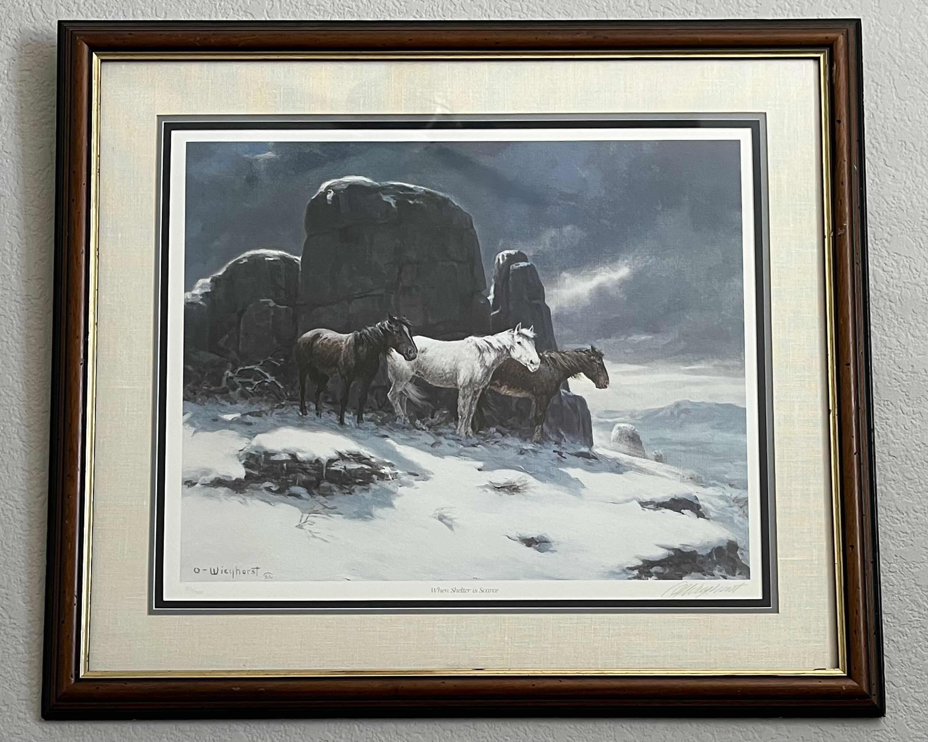 Photo 1 of WHEN SHELTER IS SCARCE HORSES FRAMED ARTWORK SIGNED BY OLAF WIEQHORST 85/1500 34” X 28”