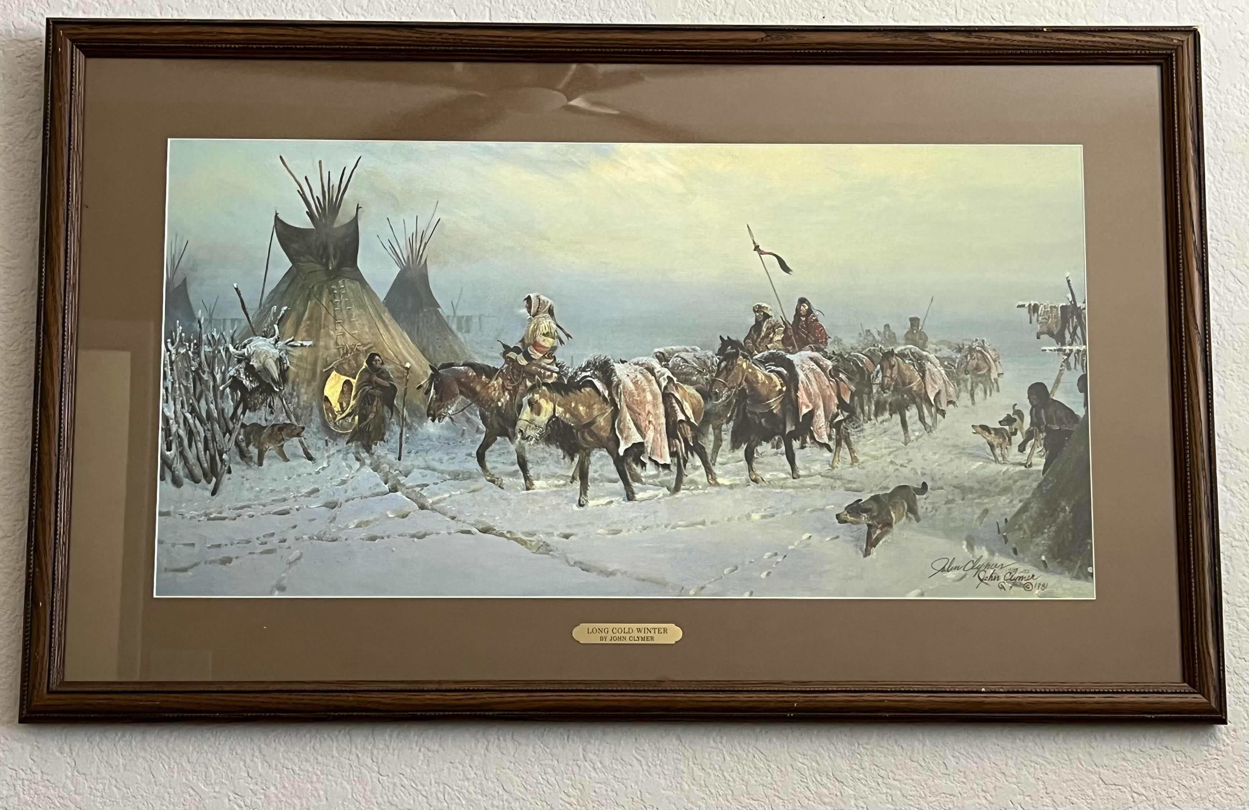 Photo 1 of LONG COLD WINTER NATIVE AMERICAN FRAMED ARTWORK SIGNED BY JOHN CLYMER 188/600 1981 37.75” X 22.75”