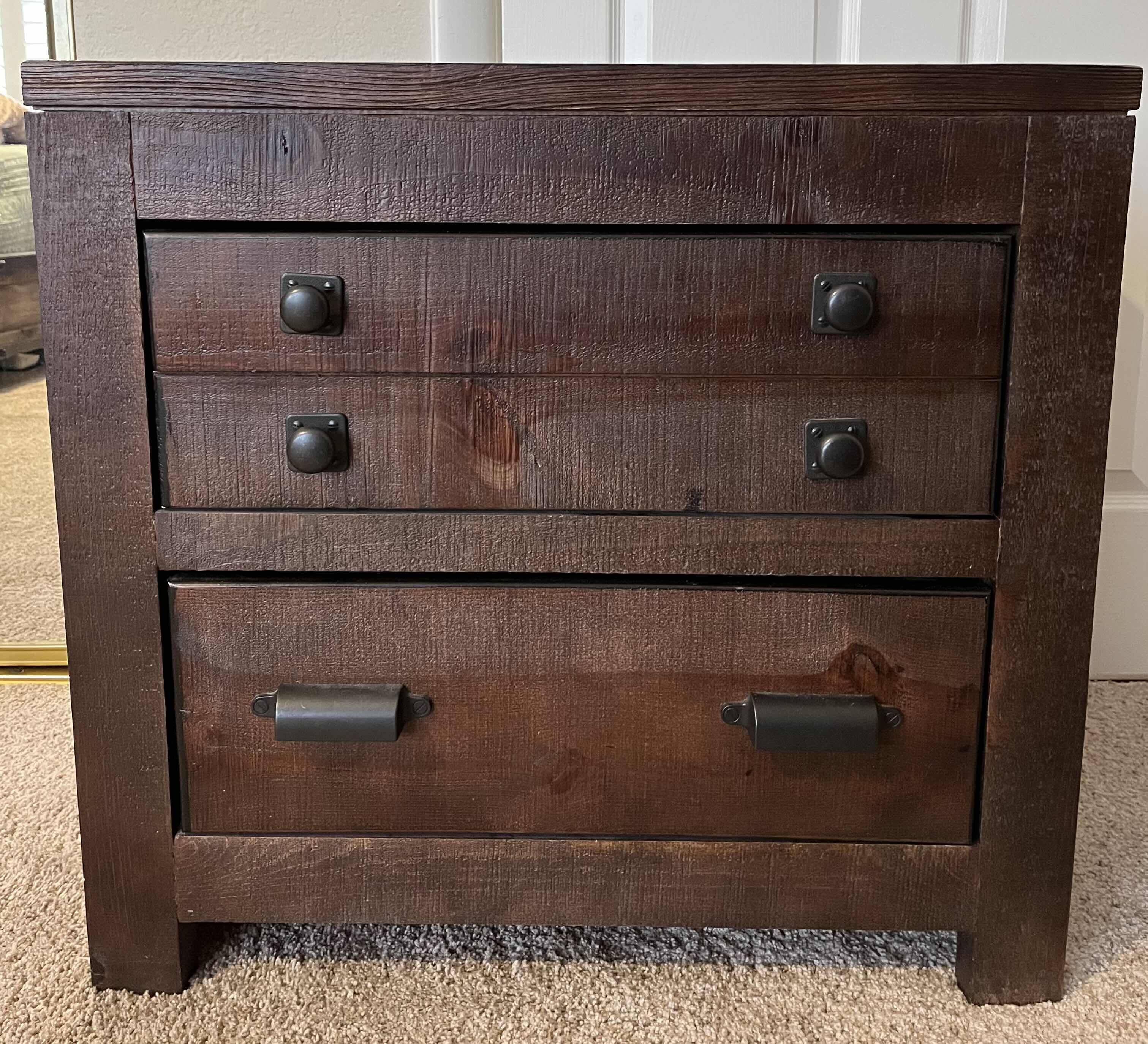 Photo 2 of PROGRESSIVE FURNITURE RUSTIC BARN WOOD 2 DRAWER NIGHTSTAND SIDE TABLE 26” X 18” H25”