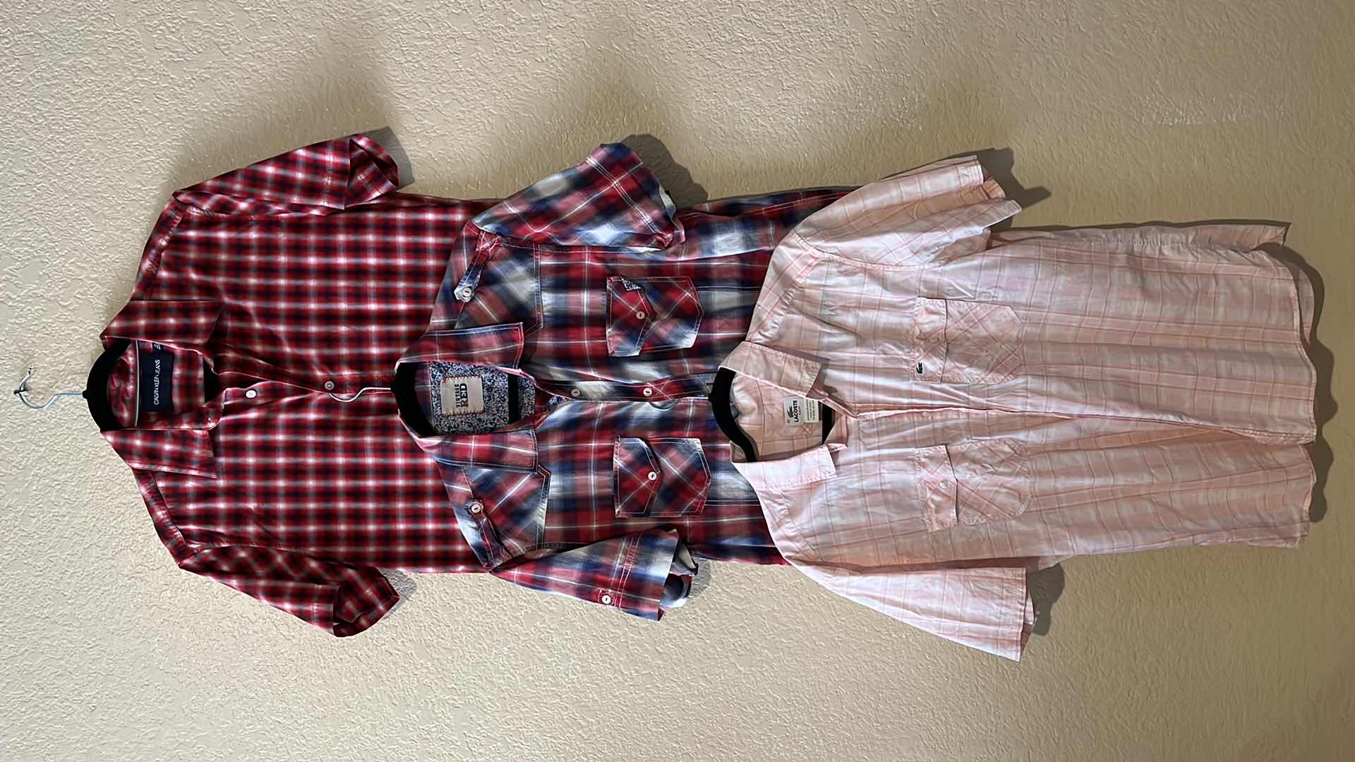 Photo 1 of CALVIN KLEIN, VINTAGE RED, LACOSTE PLAID SHORT SLEEVE DRESS SHIRTS MENS LG-XL (3)