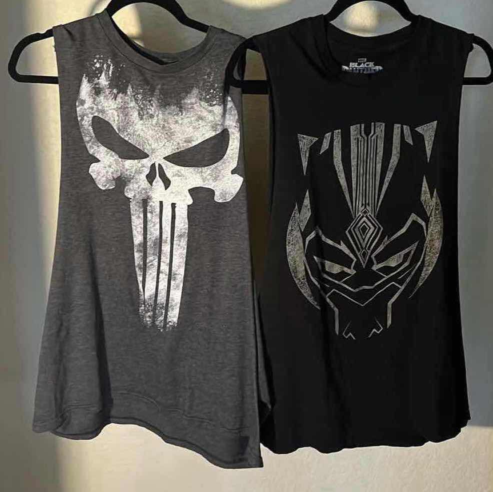 Photo 1 of MAREL PUNISHER & BLACK PANTHER TANK TOPS MENS LG (2)