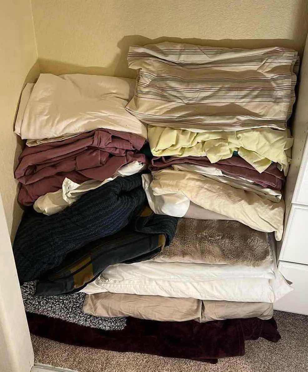 Photo 1 of CONTENTS OF CLOSET- LINENS, PILLOWS,THROW BLANKETS, BED SPREAD