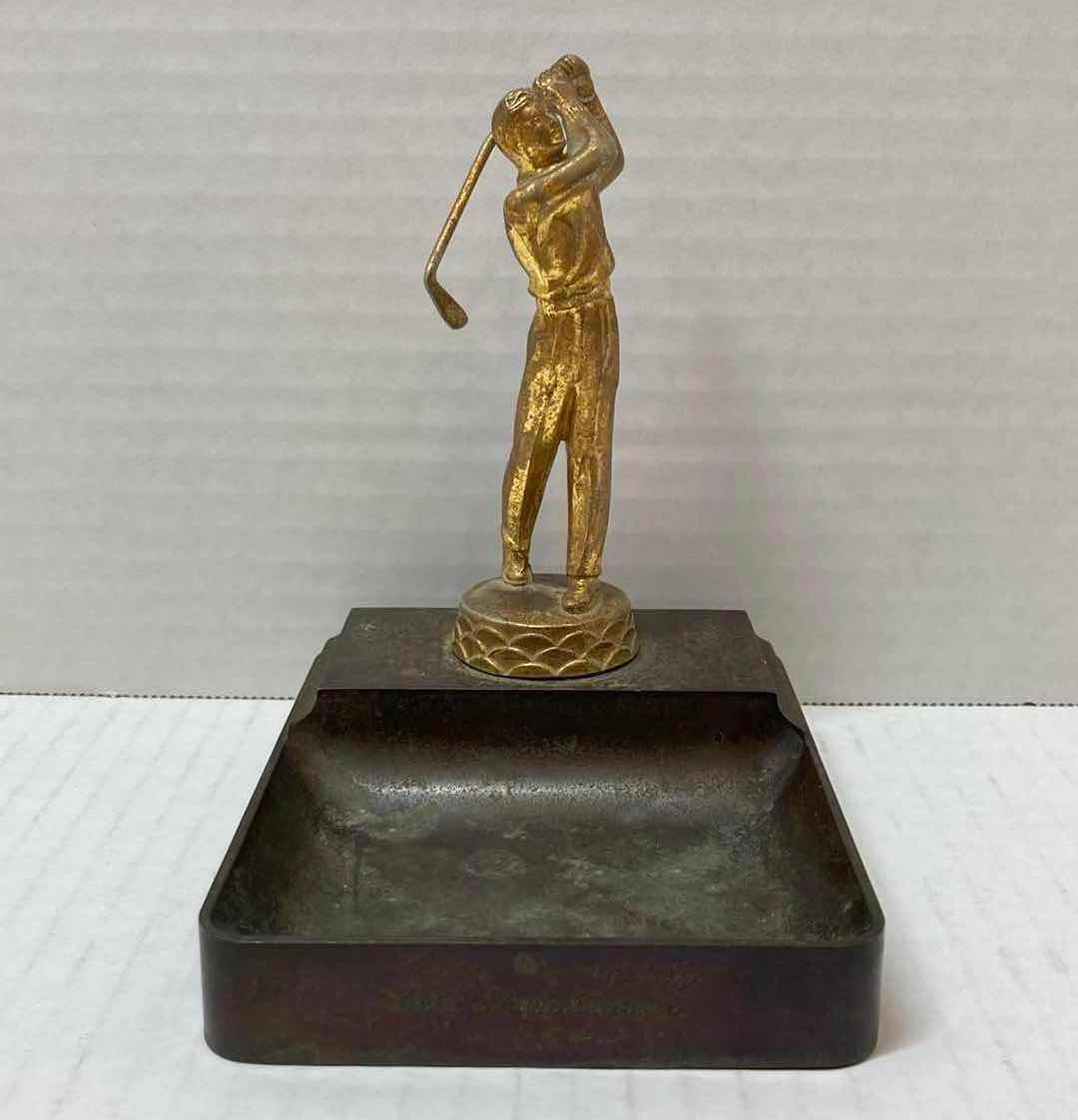 Photo 1 of VINTAGE GLEN & CHETS LAKE SHORE TOURNEY BRONZE GOLFER DESK CHANGE HOLDER