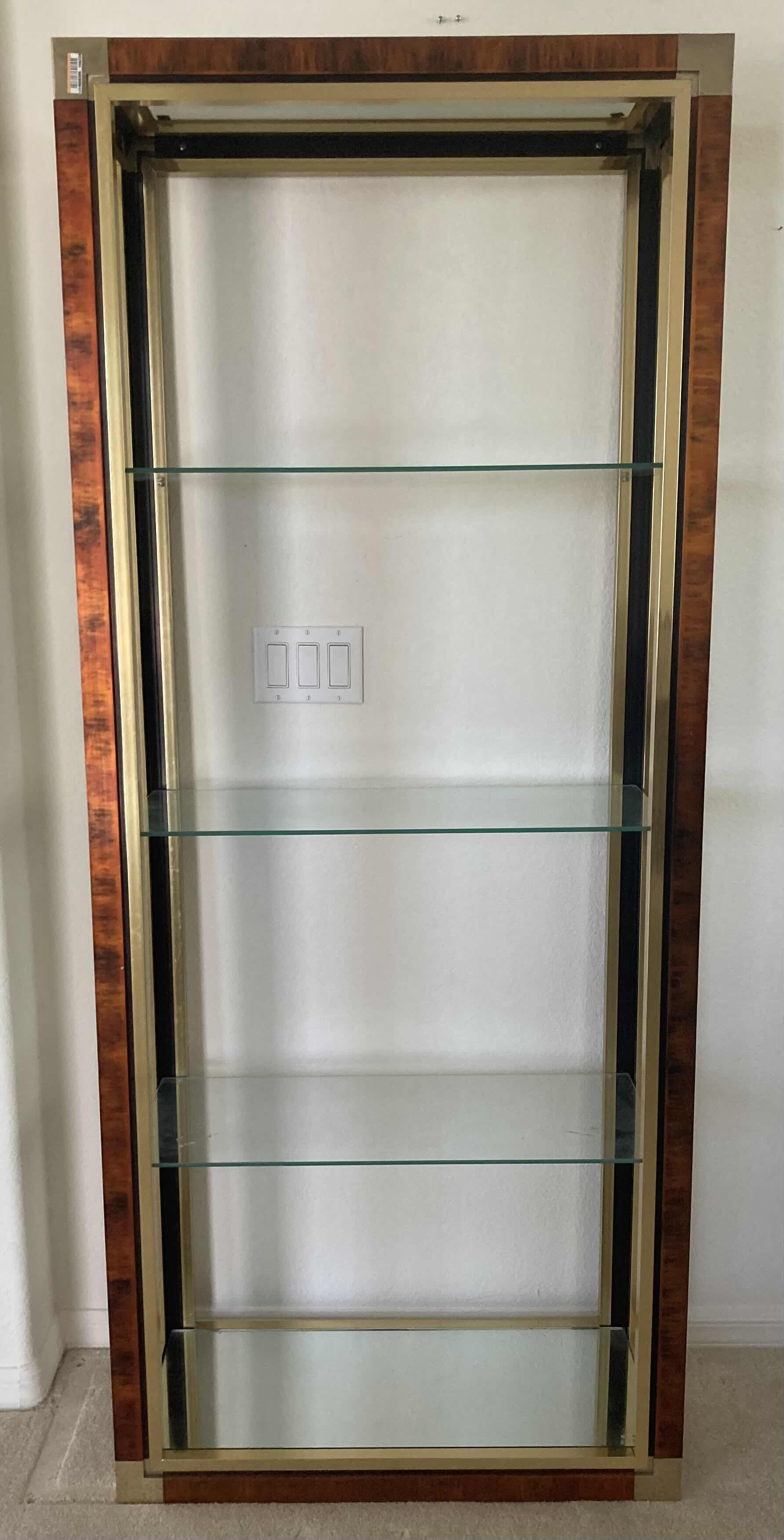 Photo 1 of MASTERCRAFT STYLE BRASS & TORTOISE FINISH ETAGERE BOOK SHELF W GLASS SHELVES 30” X 14” H72”