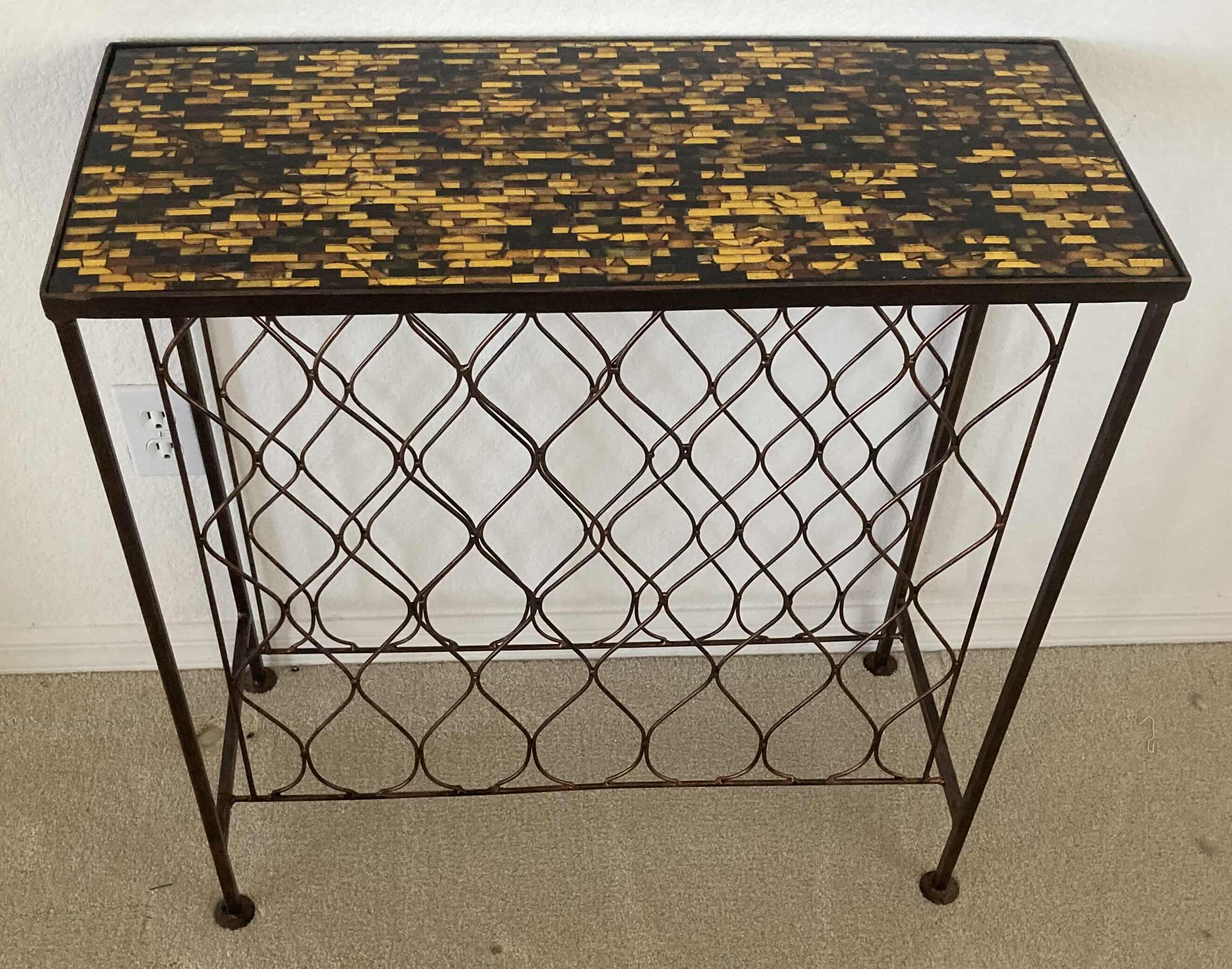 Photo 1 of MOSAIC TILE TOP METAL FRAME WINE RACK TABLE 28” X 12” H29”