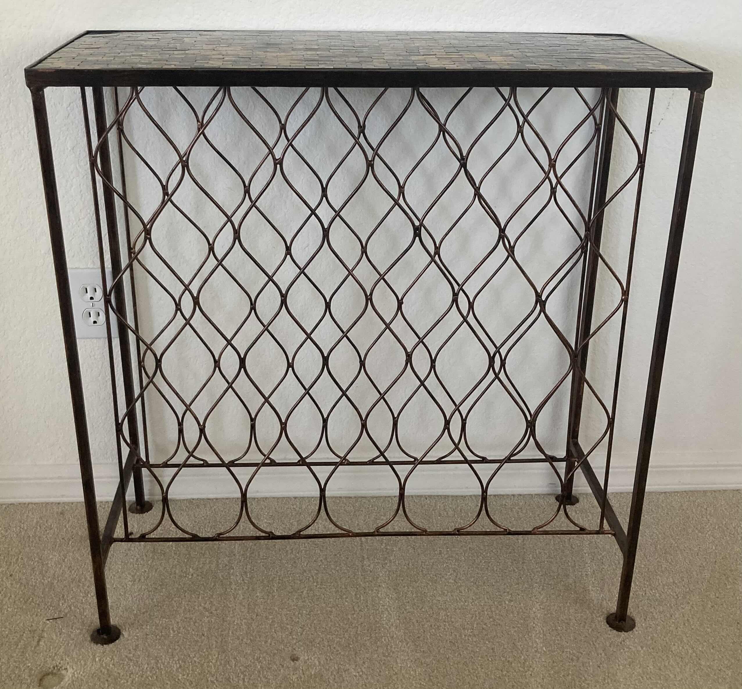 Photo 2 of MOSAIC TILE TOP METAL FRAME WINE RACK TABLE 28” X 12” H29”