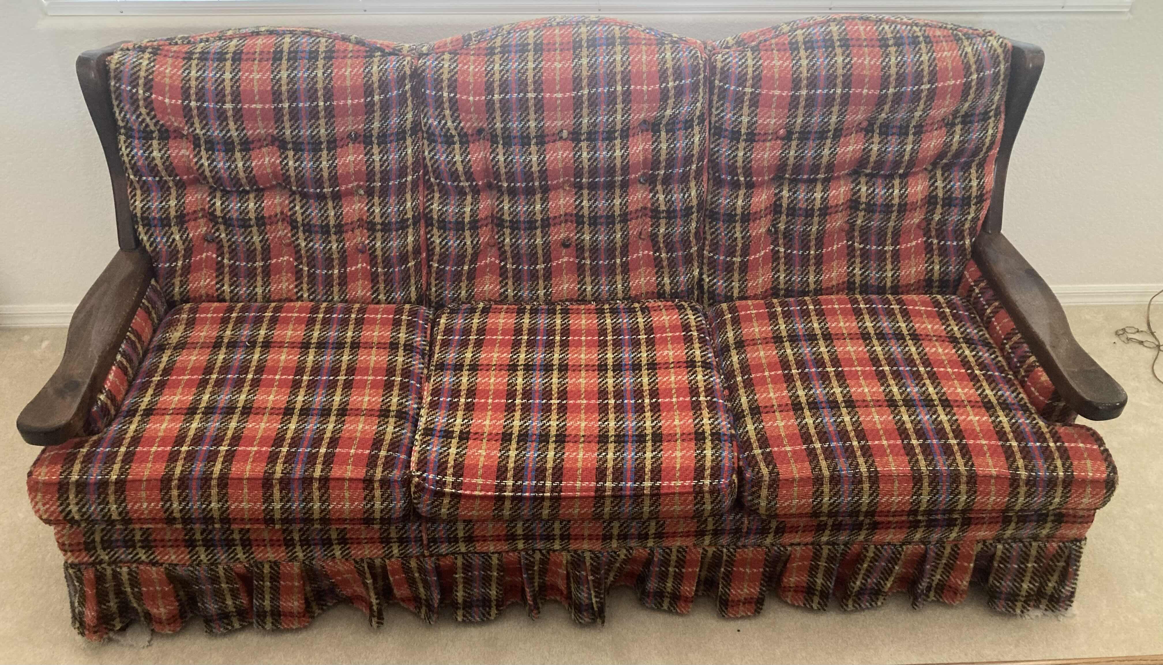 Photo 1 of CRESTLINE FURNITURE PLAID UPHOLSTERY WOOD FRAME SOFA 76” X 31” H35”