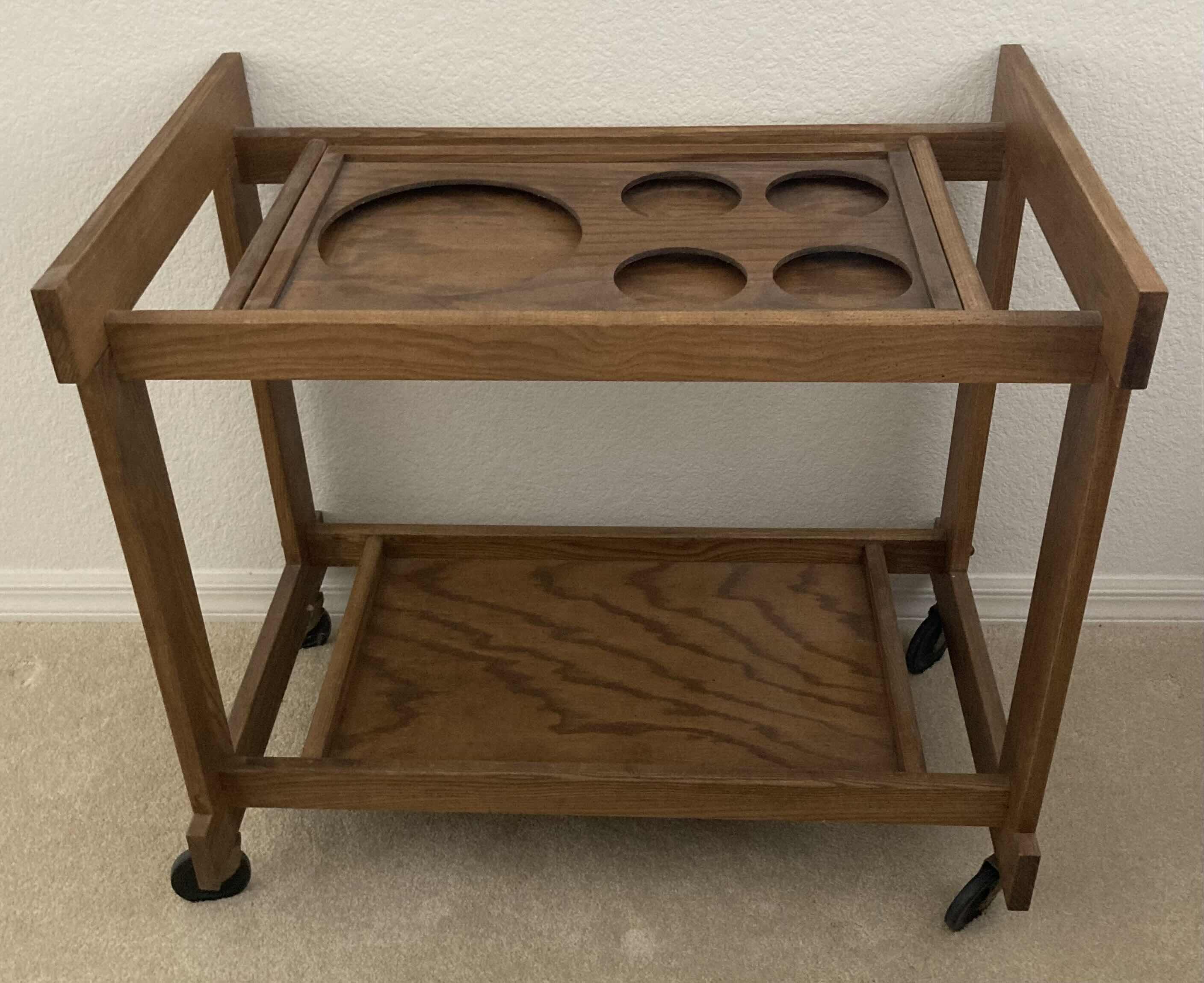 Photo 2 of UNITED STYLE WALNUT WOOD ROLLING BAR CART