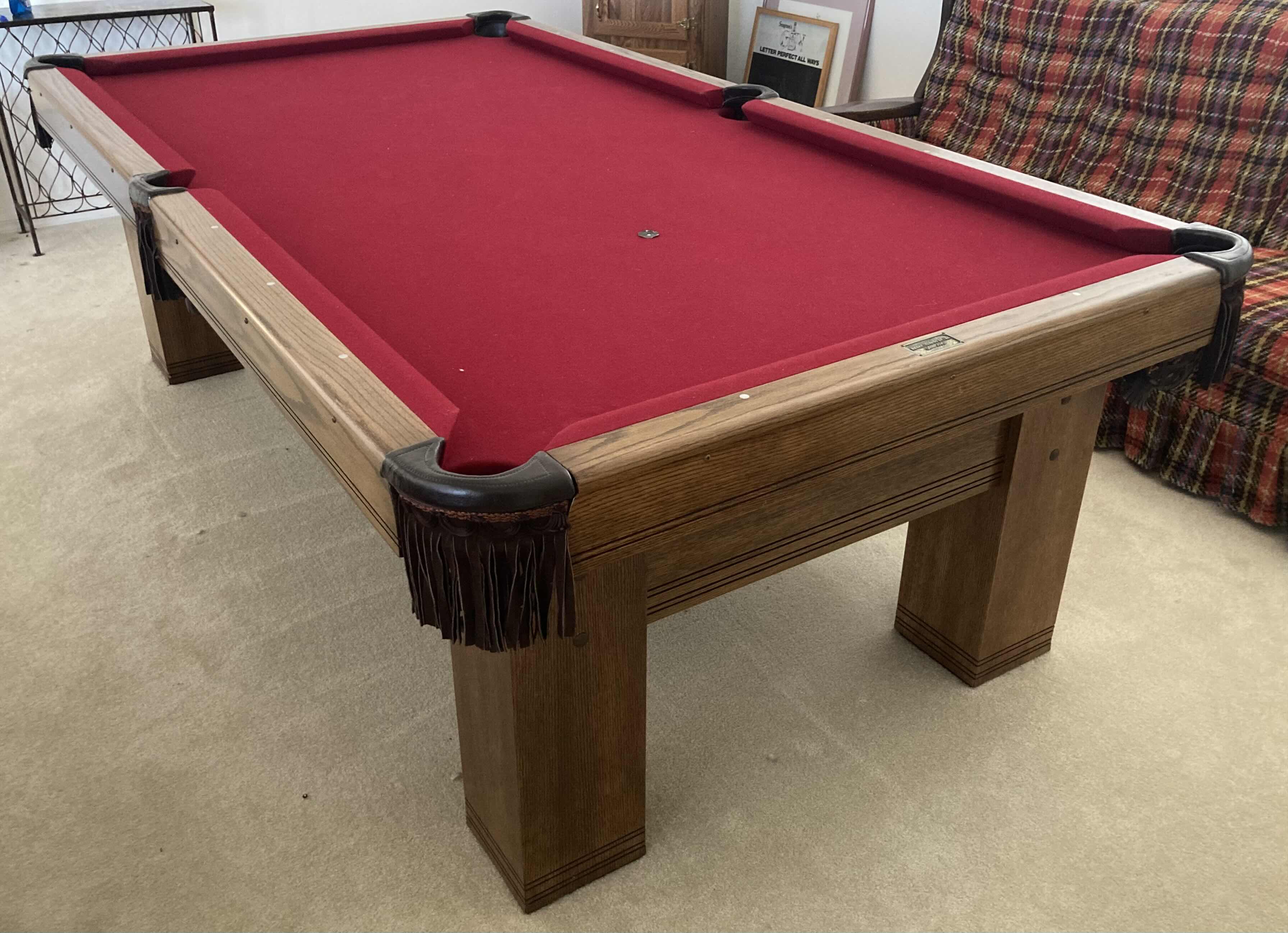 Photo 3 of BRUNSWICK RED FELT POOL TABLE 53.5” X 98” H31” (READ NOTES)