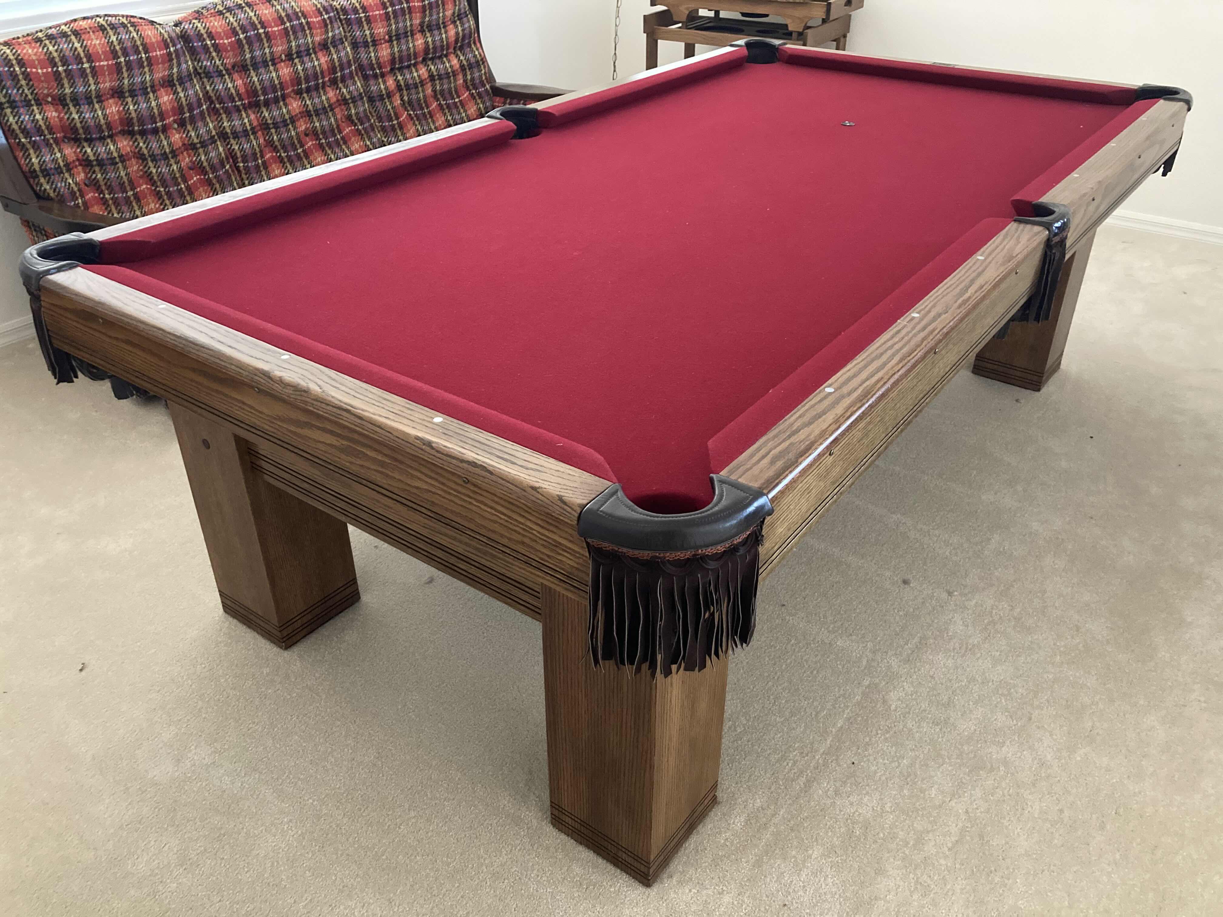 Photo 2 of BRUNSWICK RED FELT POOL TABLE 53.5” X 98” H31” (READ NOTES)