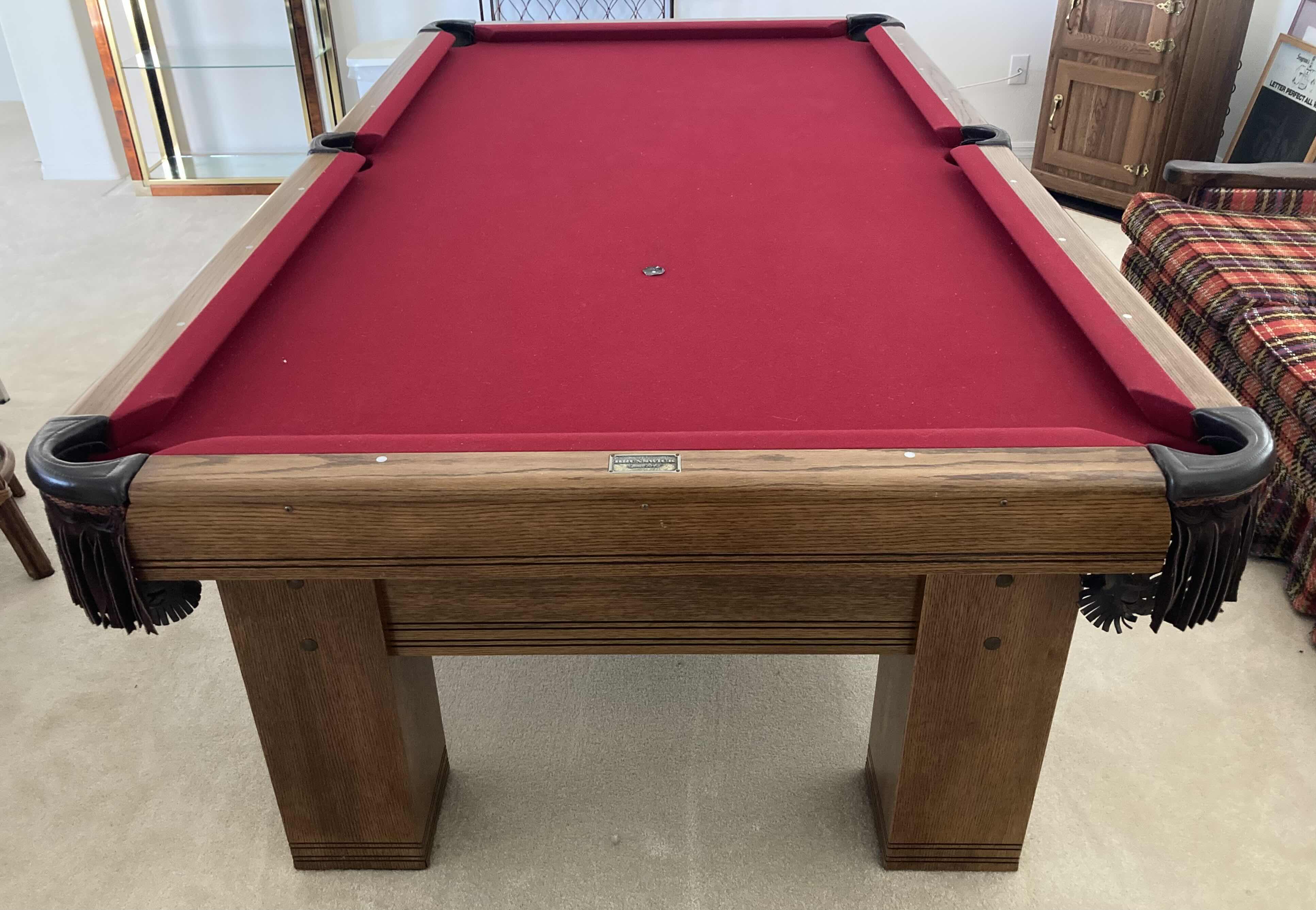 Photo 1 of BRUNSWICK RED FELT POOL TABLE 53.5” X 98” H31” (READ NOTES)