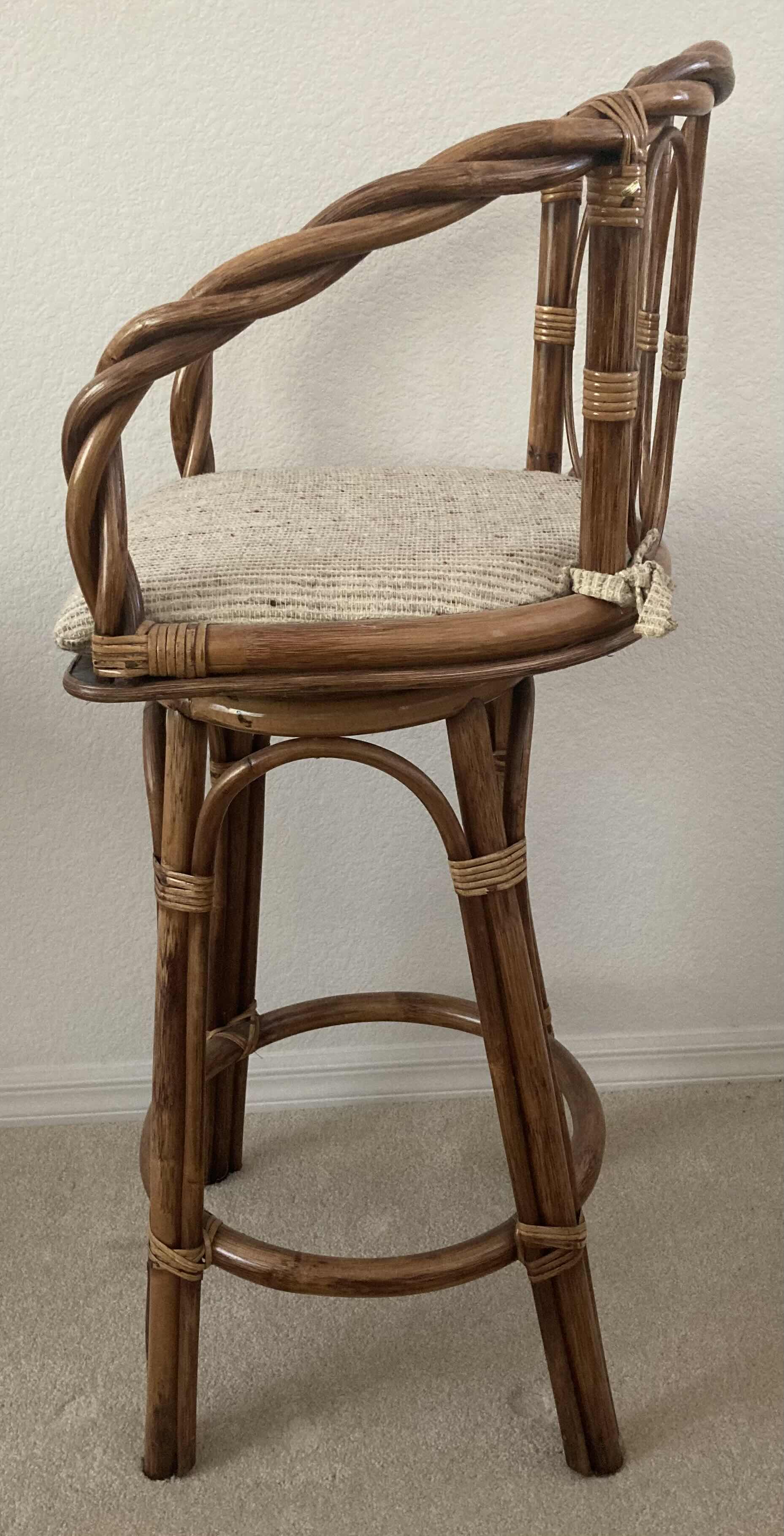 Photo 3 of VINTAGE BAMBOO SWIVEL BAR STOOL CHAIR 20” X 23.5” H40.5”