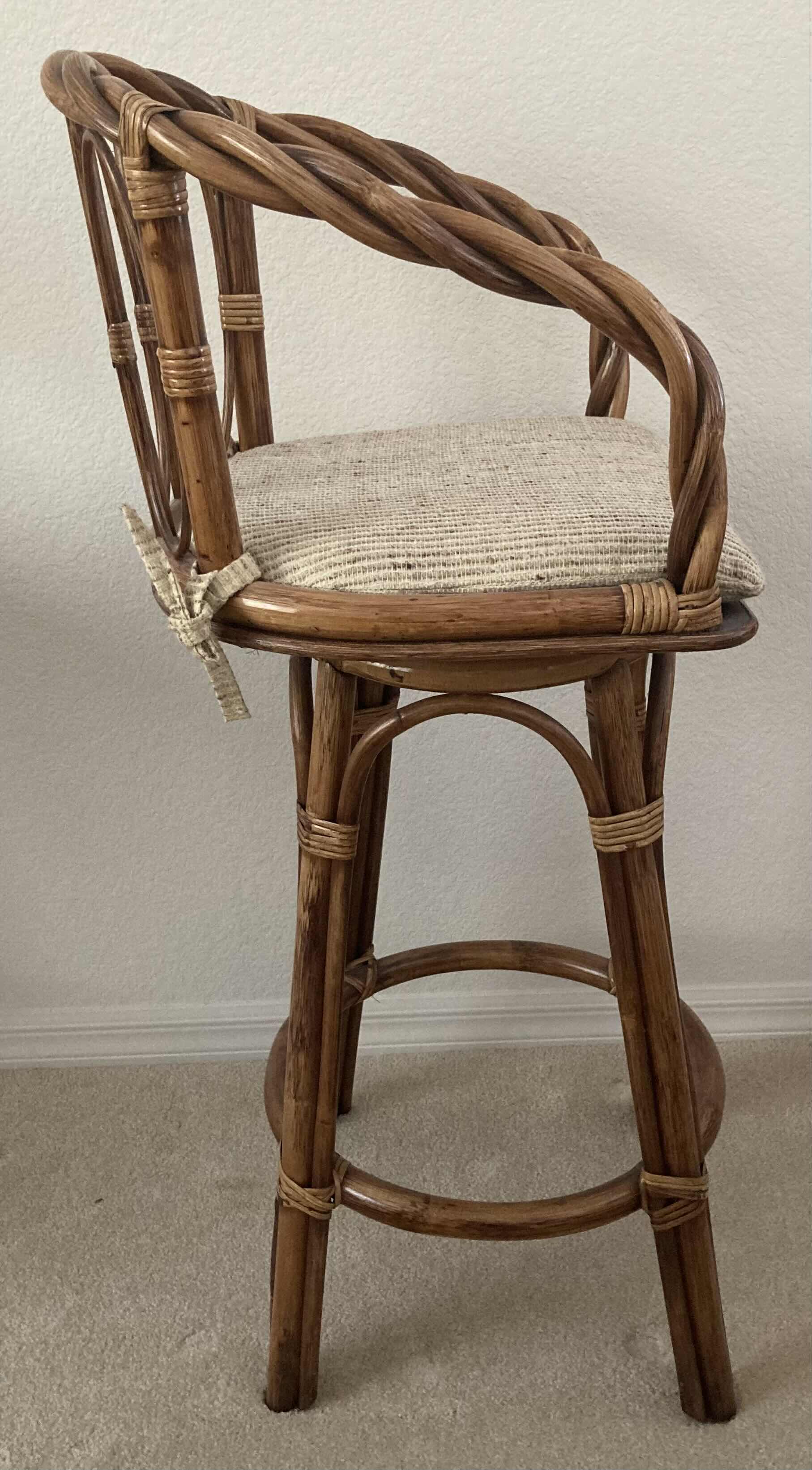 Photo 4 of VINTAGE BAMBOO SWIVEL BAR STOOL CHAIR 20” X 23.5” H40.5”