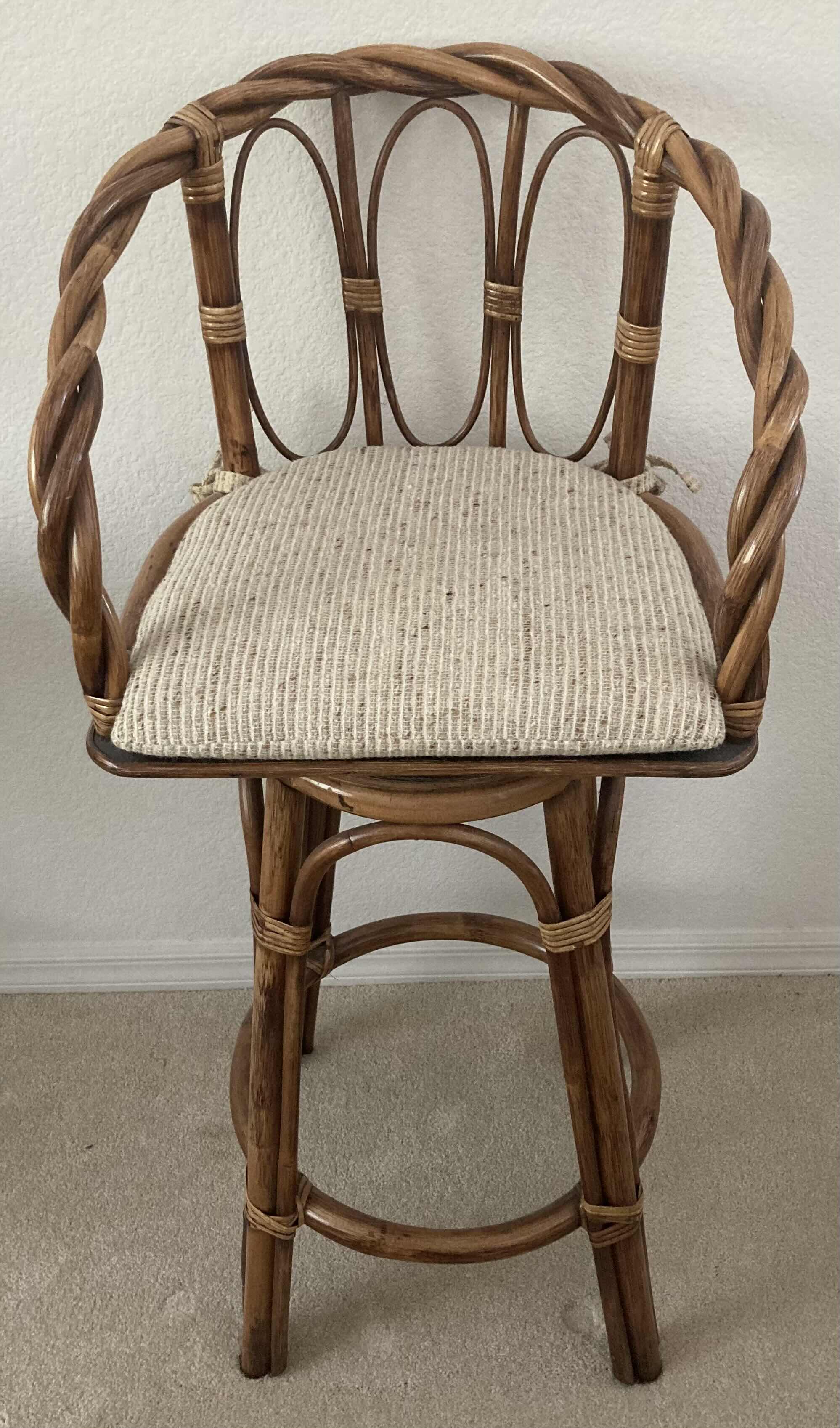 Photo 1 of VINTAGE BAMBOO SWIVEL BAR STOOL CHAIR 20” X 23.5” H40.5”