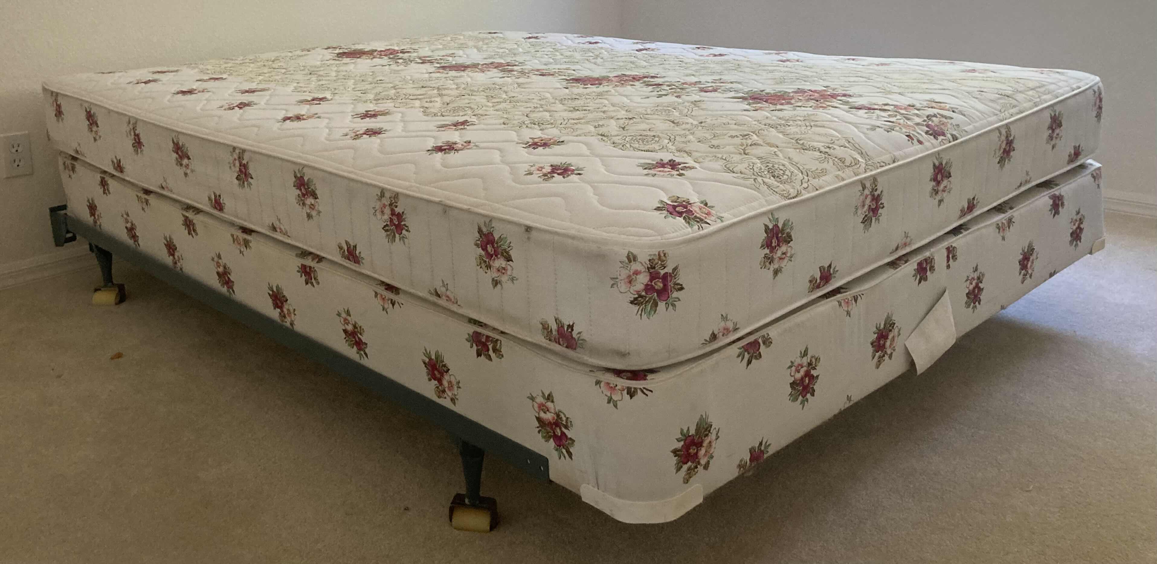 Photo 3 of SEALY MATTRESS COMPANY FLORAL QUEEN MATTRESS & BOX-SPRING W BED RAILING 60.5” X 80”