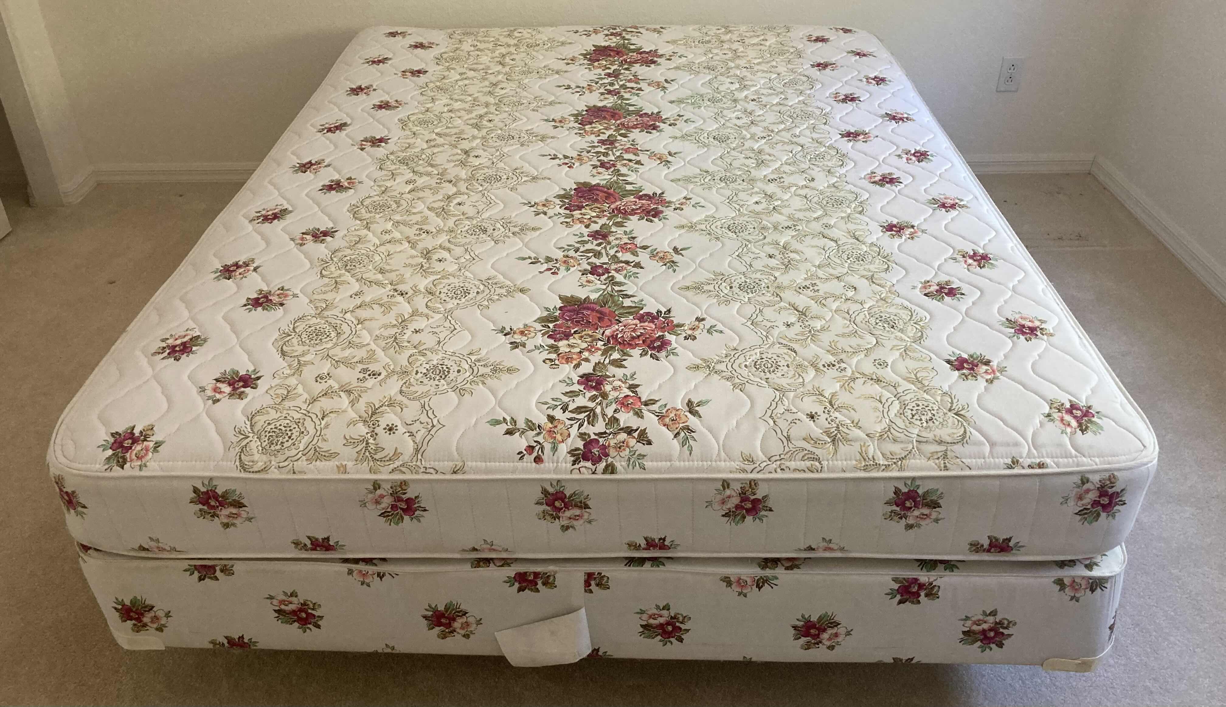 Photo 1 of SEALY MATTRESS COMPANY FLORAL QUEEN MATTRESS & BOX-SPRING W BED RAILING 60.5” X 80”