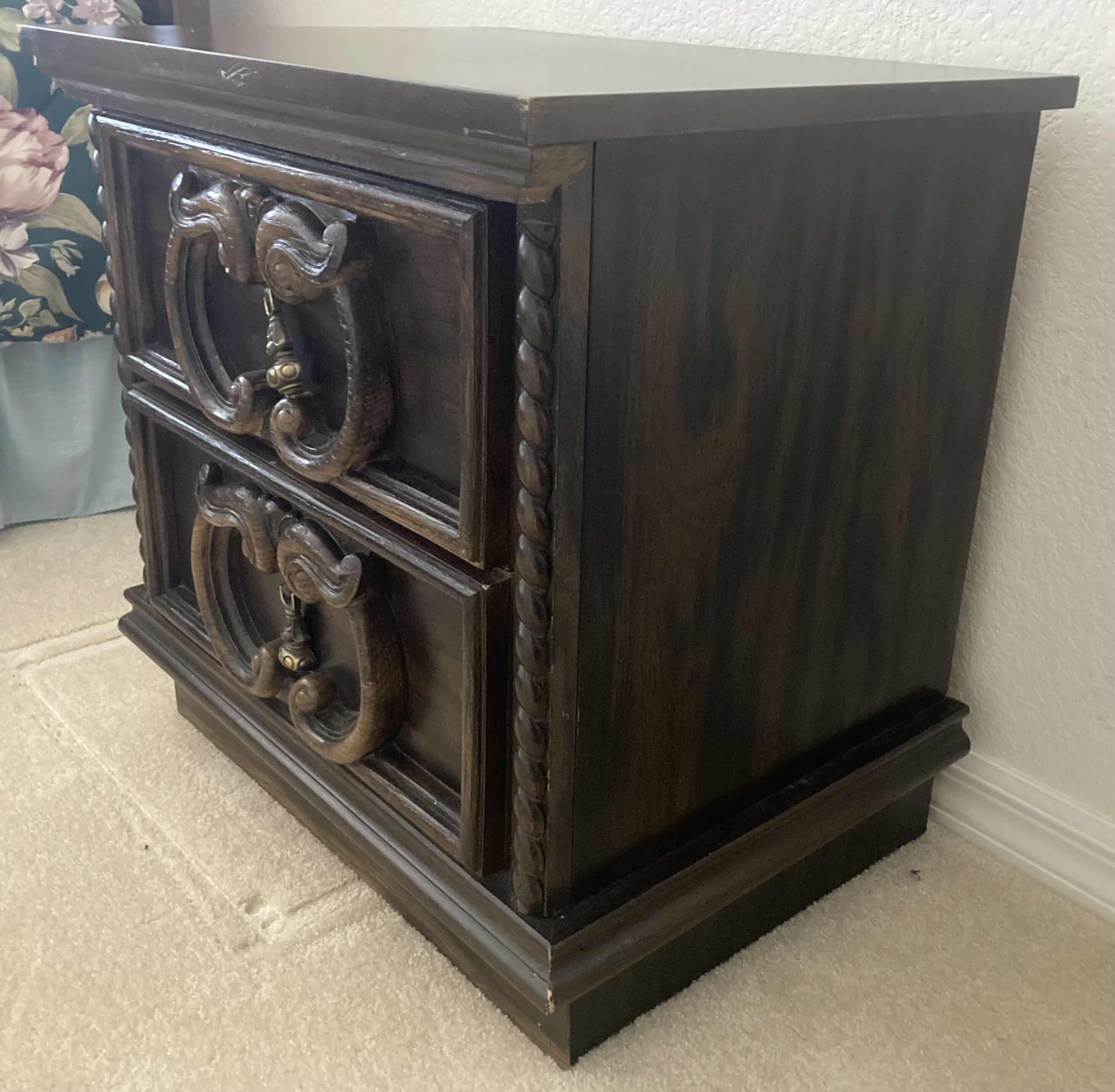 Photo 4 of MID CENTURY WOOD 2 DRAWER NIGHTSTAND 22.5” X 17” H22.75”