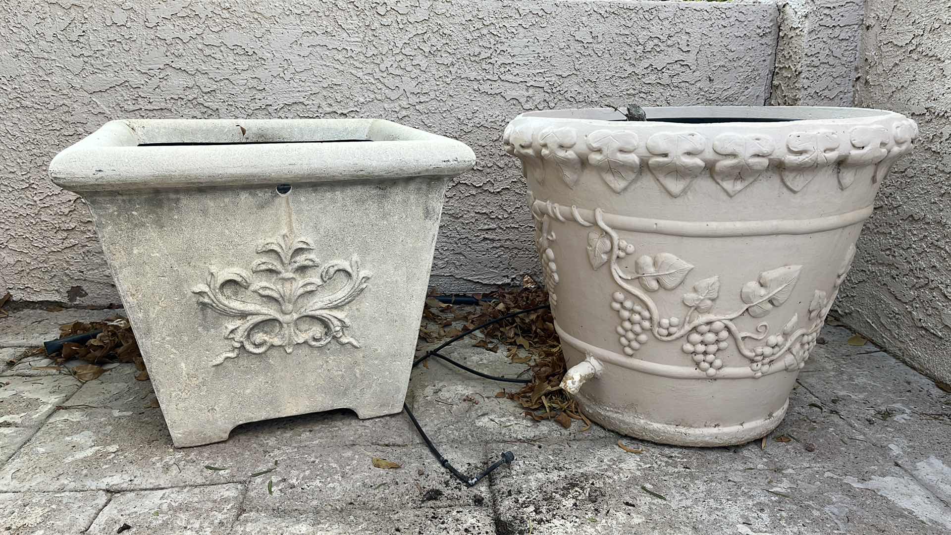 Photo 1 of OUTDOOR STONE FINISH FIBERGLASS PLANTERS (2) 22” X 20”