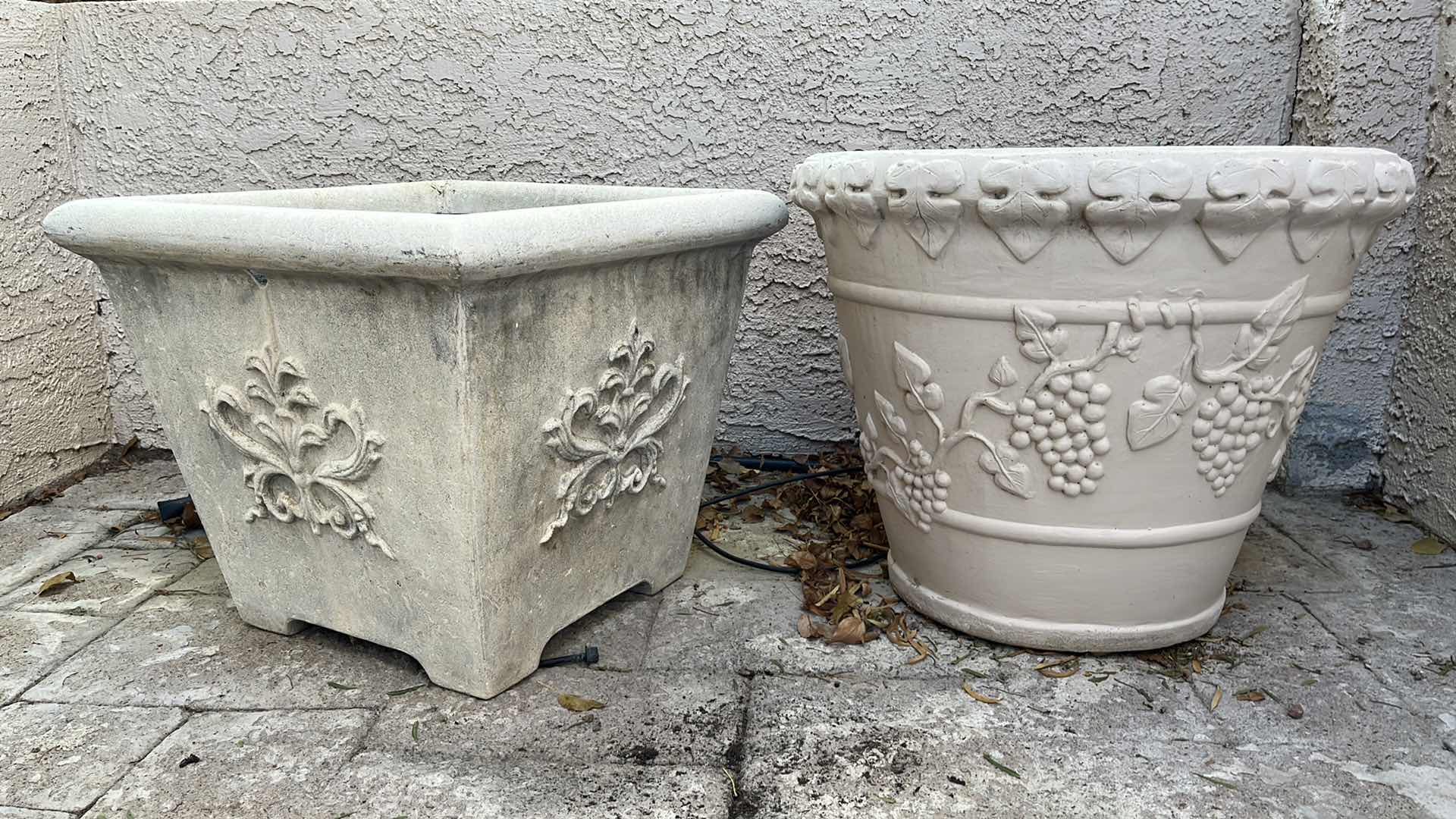 Photo 2 of OUTDOOR STONE FINISH FIBERGLASS PLANTERS (2) 22” X 20”