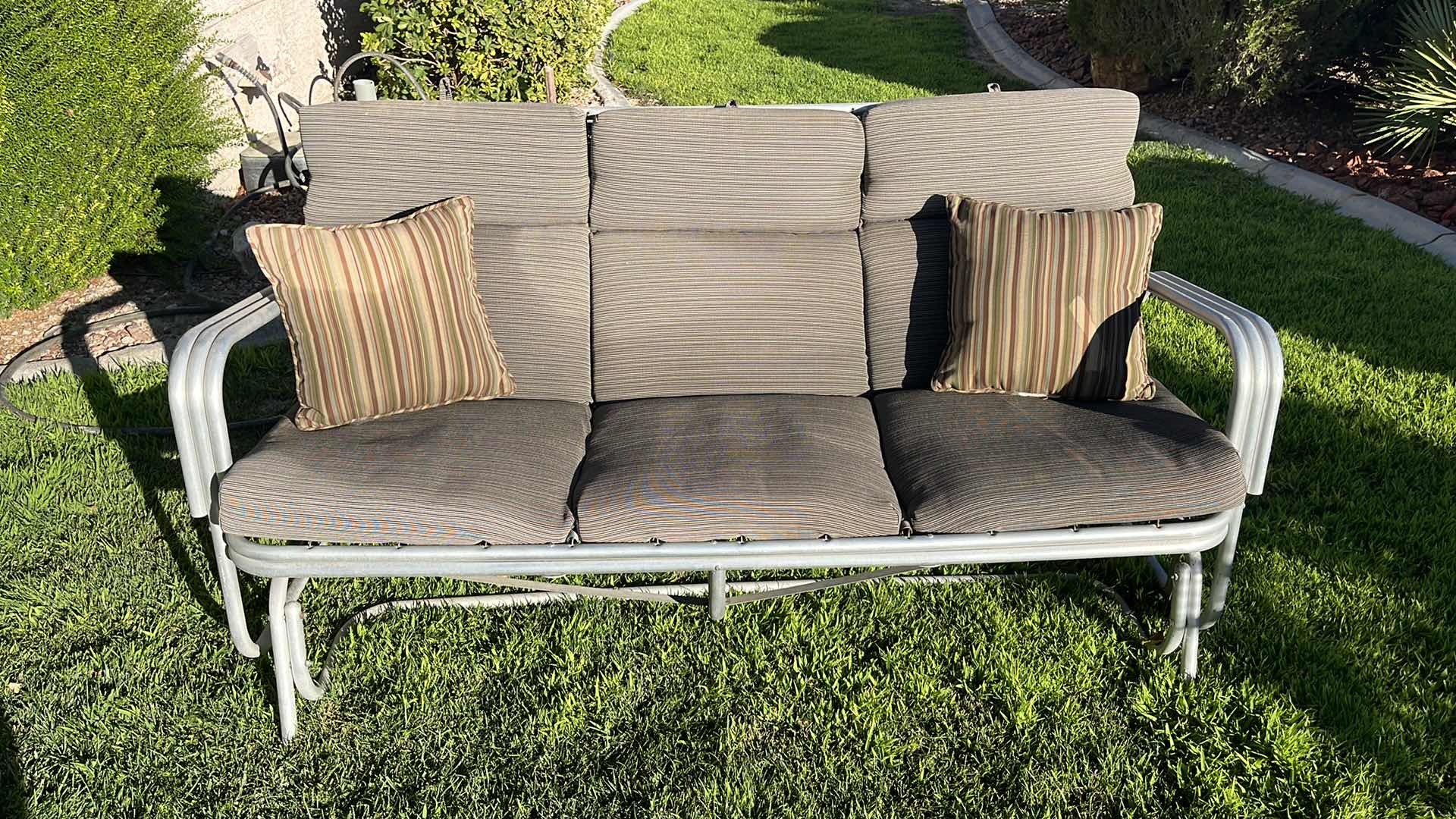 Photo 1 of TARGET HOME ROCKING ALUMINUM FRAME PATIO BENCH W 2 THROW PILLOWS 68.5” X 35” H33”