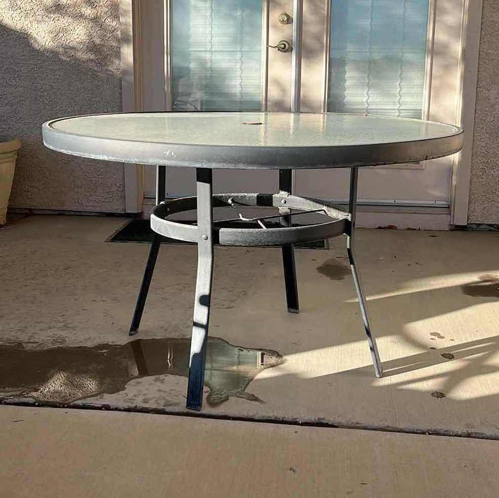 Photo 2 of BLACK FINISH ALUMINIUM FRAME PATIO SET- GLASS TOP TABLE 47” X 29” W 4 CHAIRS 25” X 24” H35.5”