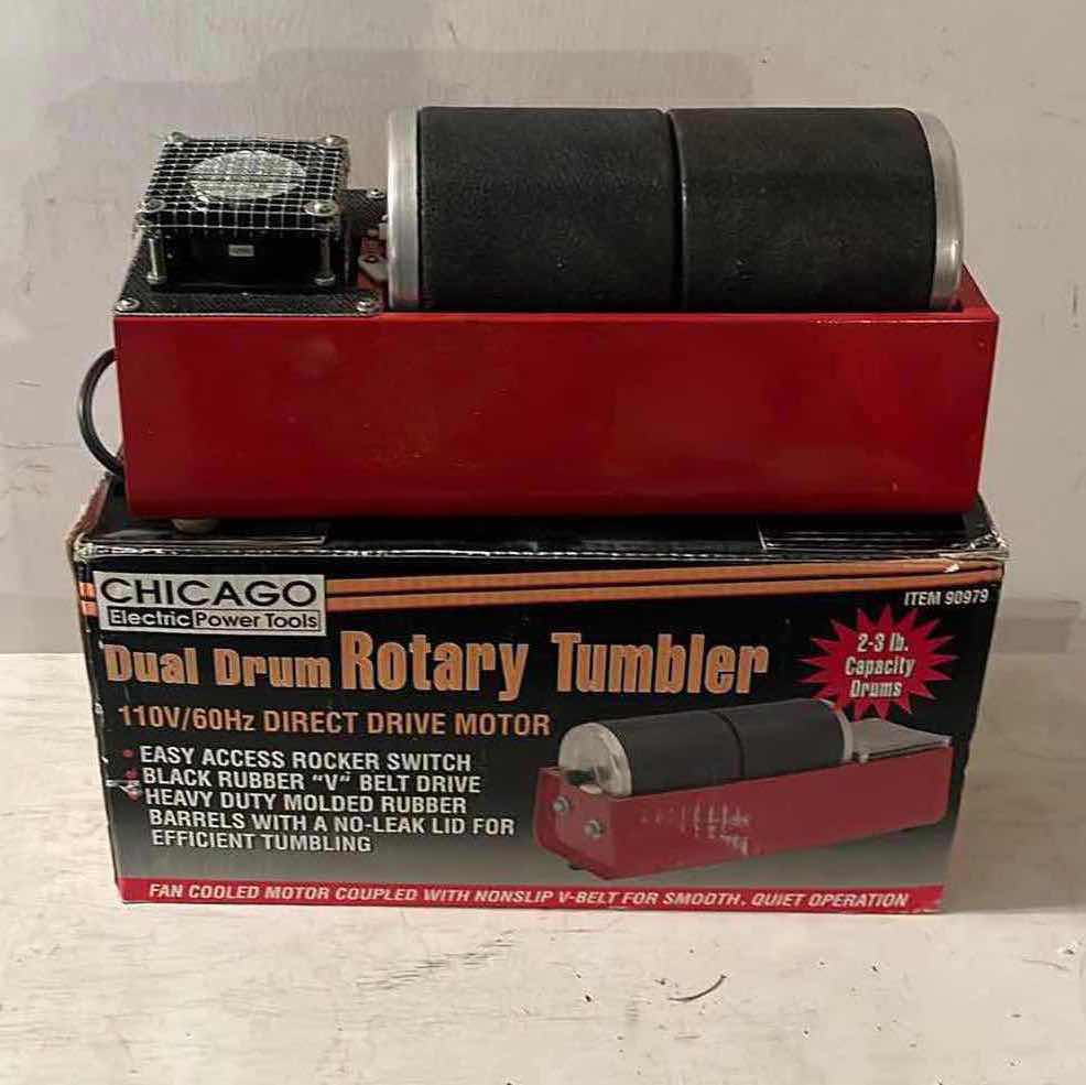 Photo 2 of CHICAGO ELECTRIC POWER TOOLS DUAL DRUM ROTARY ROCK TUMBLER MODEL 90879 W 5PC ROCK TUMBLING KIT