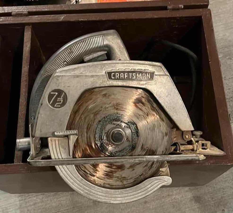 Photo 2 of SEARS CRAFTSMAN 7.5” CIRCULAR SAW W CUSTOM MADE WOOD CHEST 18” X 12” H13”