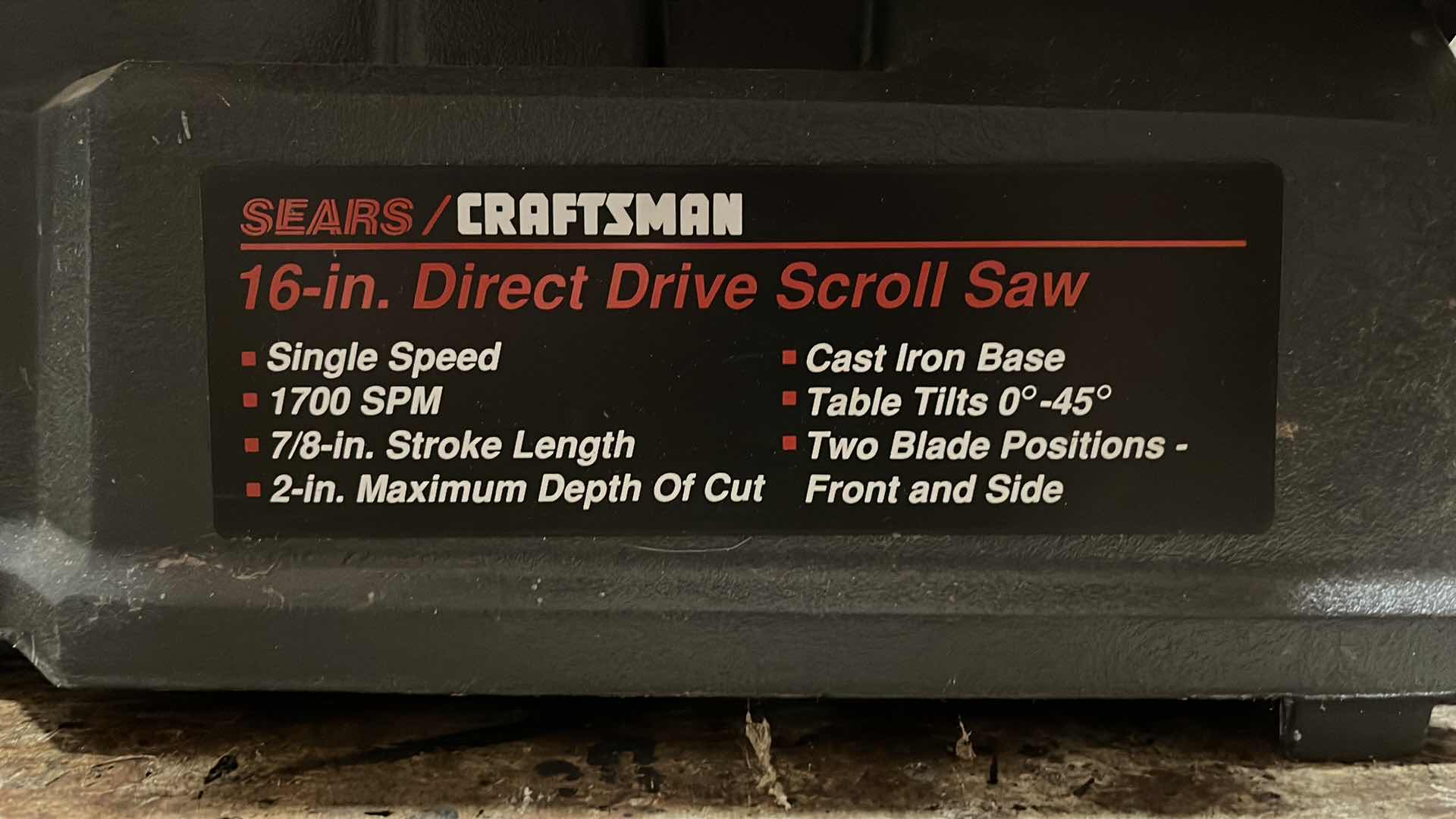 Photo 3 of SEARS CRAFTSMAN 16” DIRECT DRIVE SCROLL SAW MODEL 113235501 W NEW BLADES