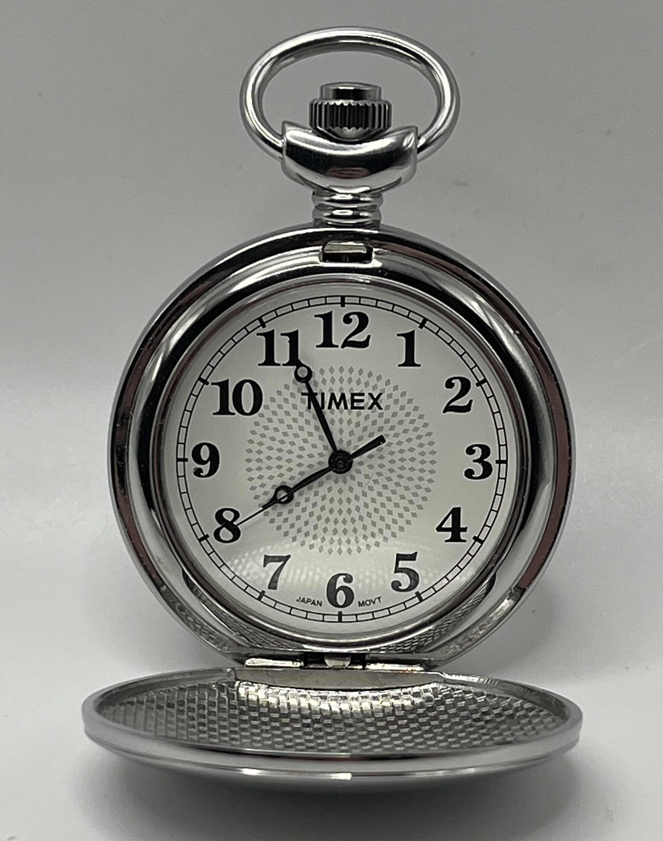 Photo 1 of TIMEX JAPAN MOVT SILVER FINISH POCKET WATCH 1.75” X 2.5”