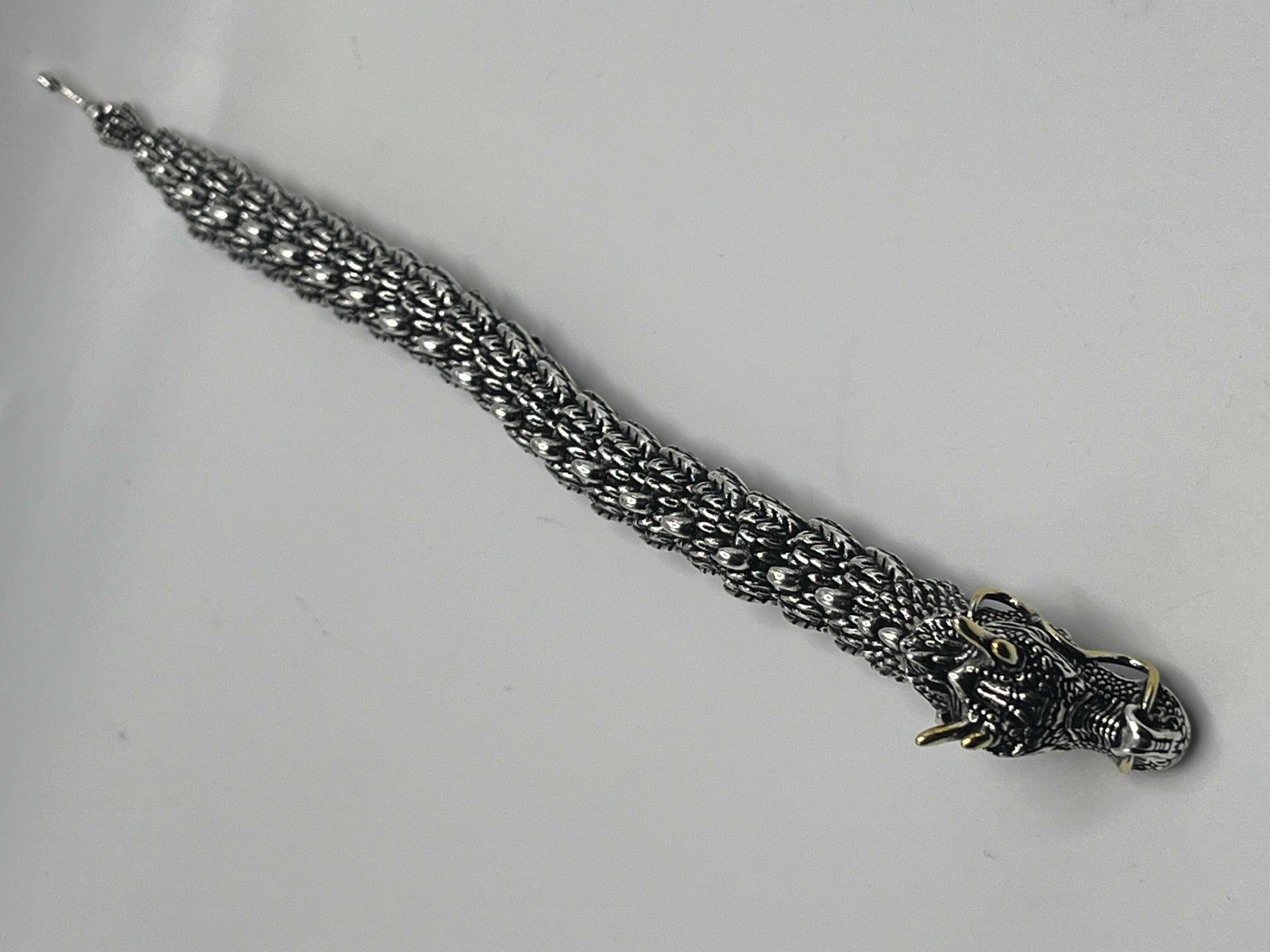 Photo 6 of DRAGON SILVER & GOLD FINISH BRACELET SIZE 8.5” W AGED WOOD STYLE BOX