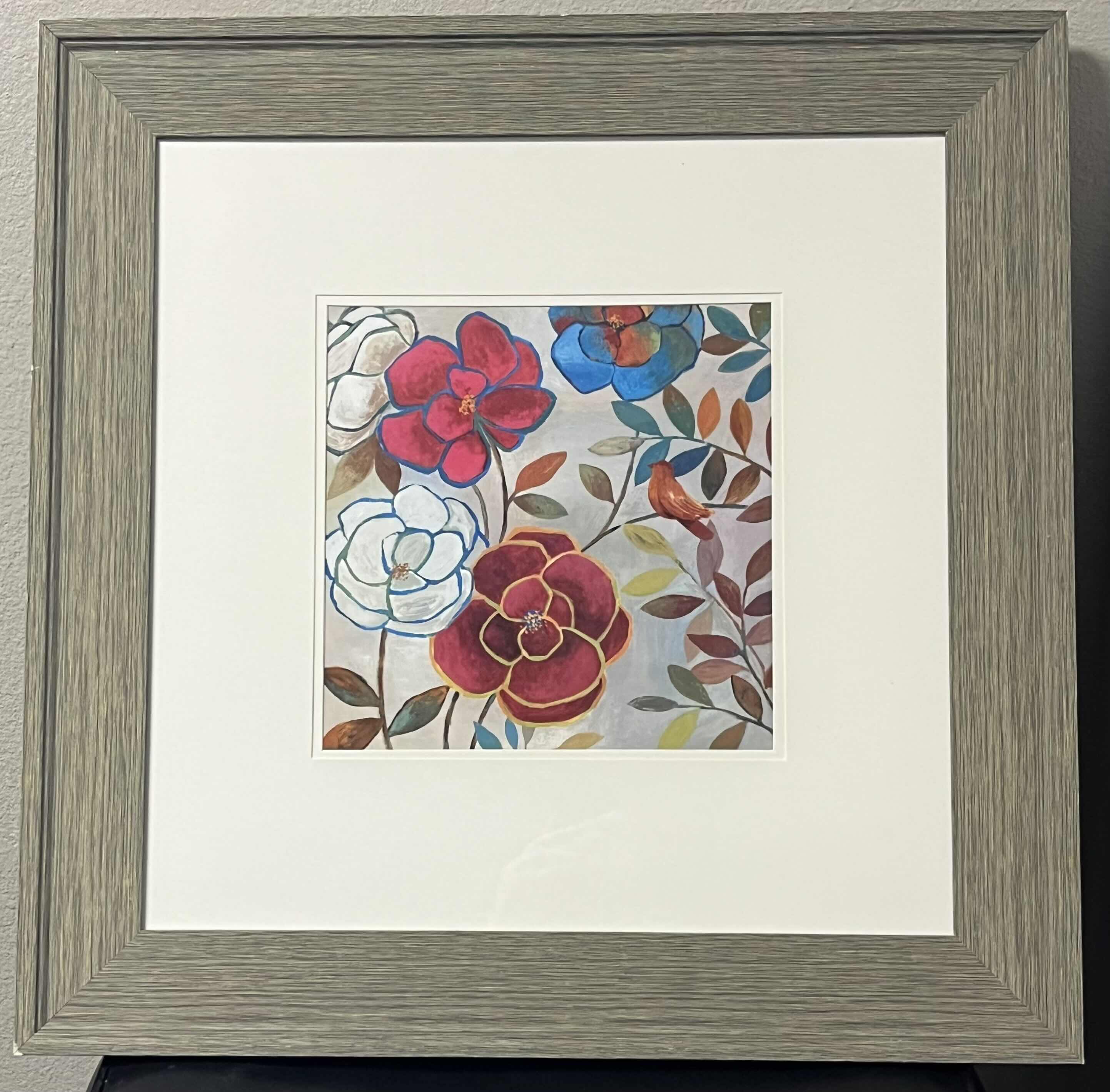 Photo 1 of PAINTED FLOWERS FRAMED PRINT ARTWORK 25” X 25”