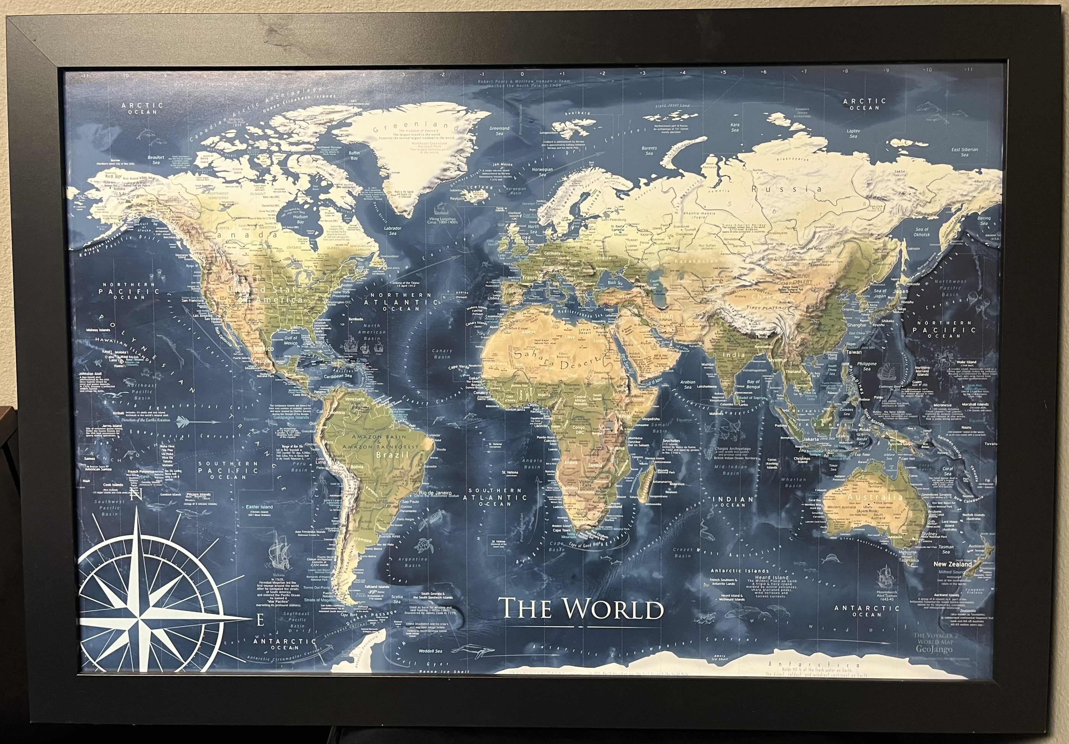 Photo 1 of GEOJANGO THE WORLD MAP FRAMED 29” X 27”