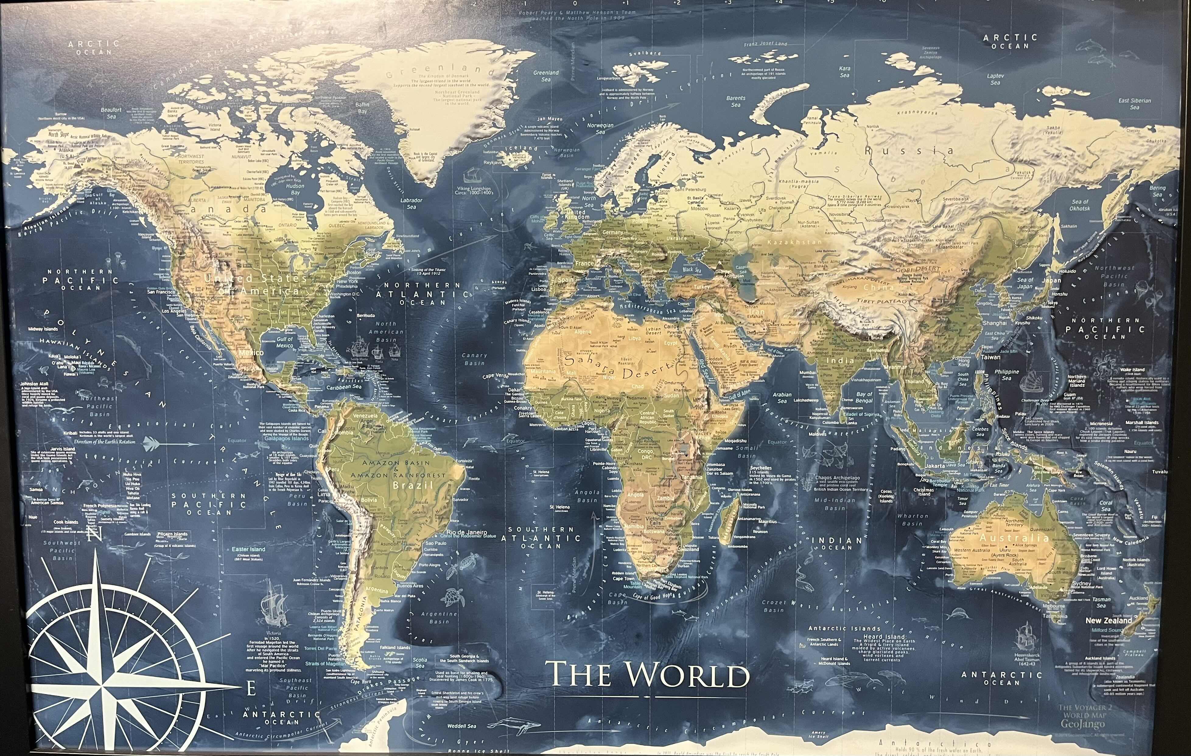 Photo 2 of GEOJANGO THE WORLD MAP FRAMED 29” X 27”