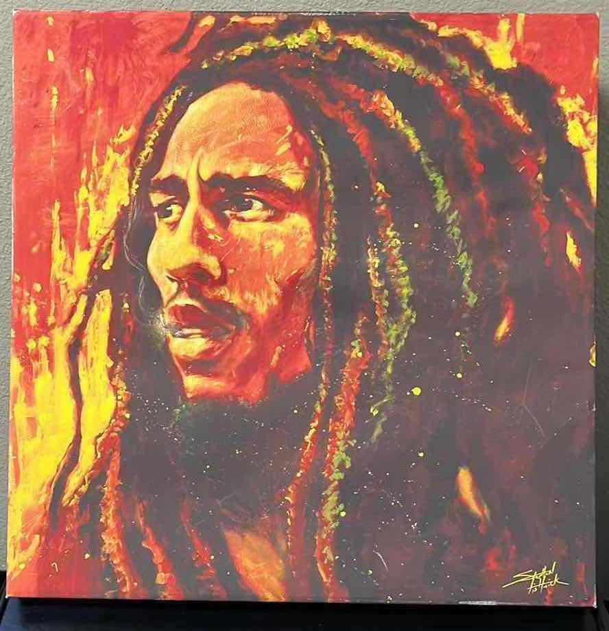 Photo 1 of BOB MARLEY UP IN SMOKE CANVAS ARTWORK BY STEPHEN FISHWICK 19.75” X 19.75”